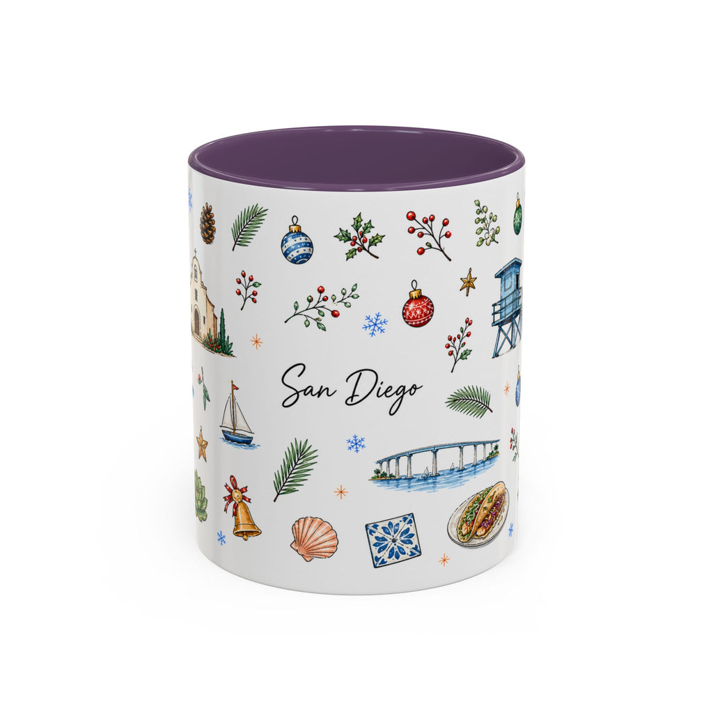 San Diego Christmas Mug | Watercolor City Souvenir, Holiday Travel Gift (11oz/15oz)