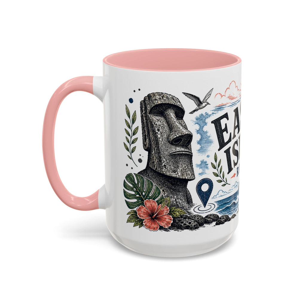 Easter Island Coffee Mug | Travel Destination Souvenir Gift | Accent Color Ceramic 11oz 15oz
