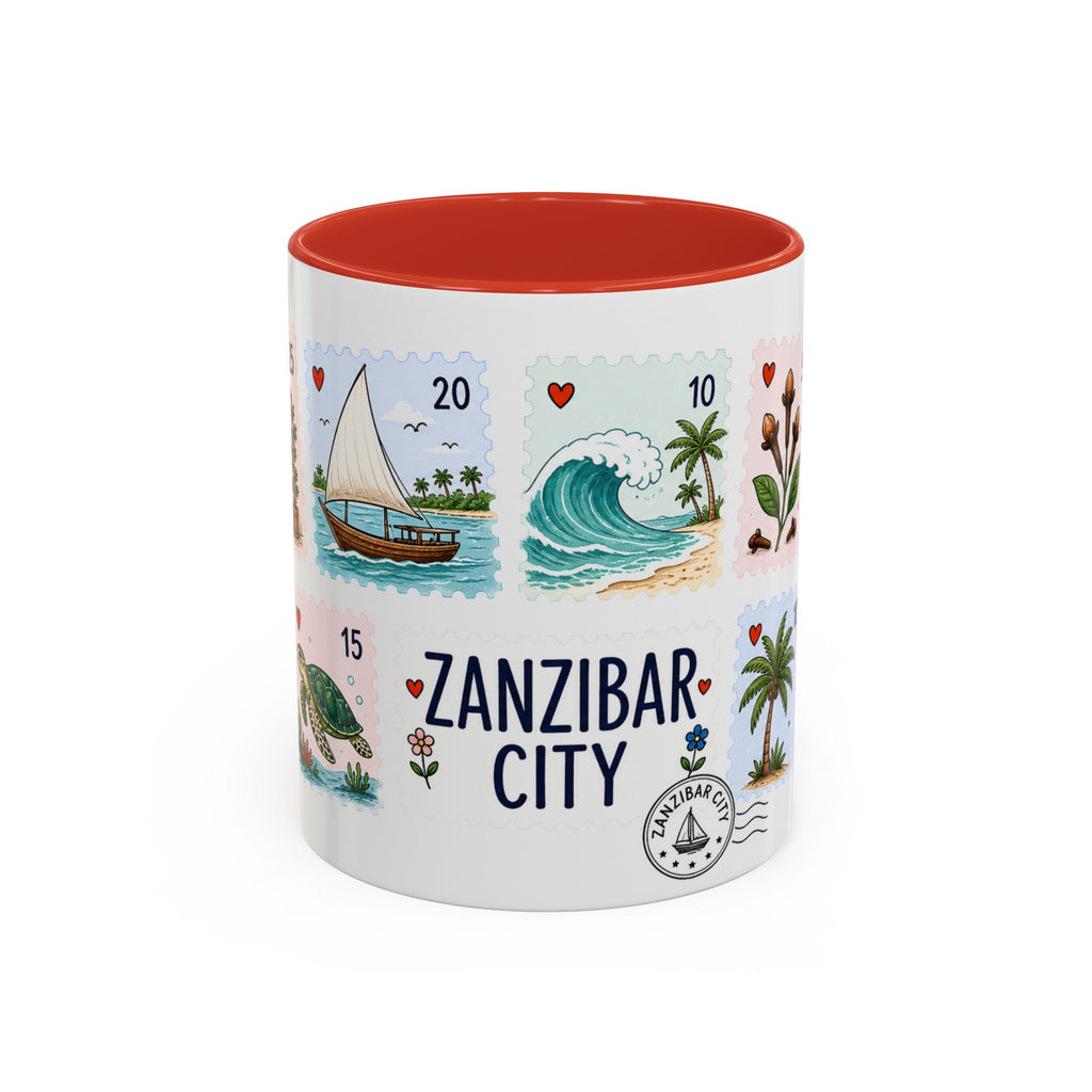 Zanzibar City Coffee Mug | Postage Stamp Collage Mug | Travel Souvenir Accent Cup 11oz 15oz