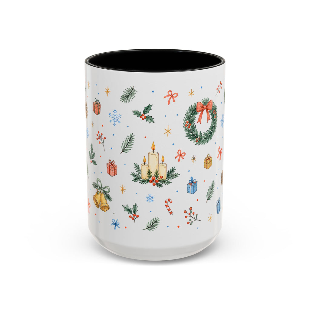 Christmas Candle Mug | Holly Wreath Watercolor Holiday Gift | Accent Cup 11oz 15oz