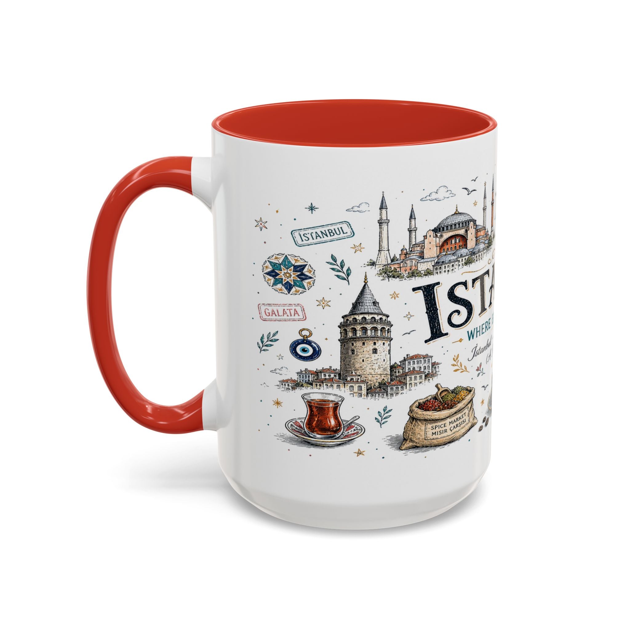 Istanbul Coffee Mug | Turkey Souvenir Travel Gift | Accent Color Ceramic 11oz 15oz