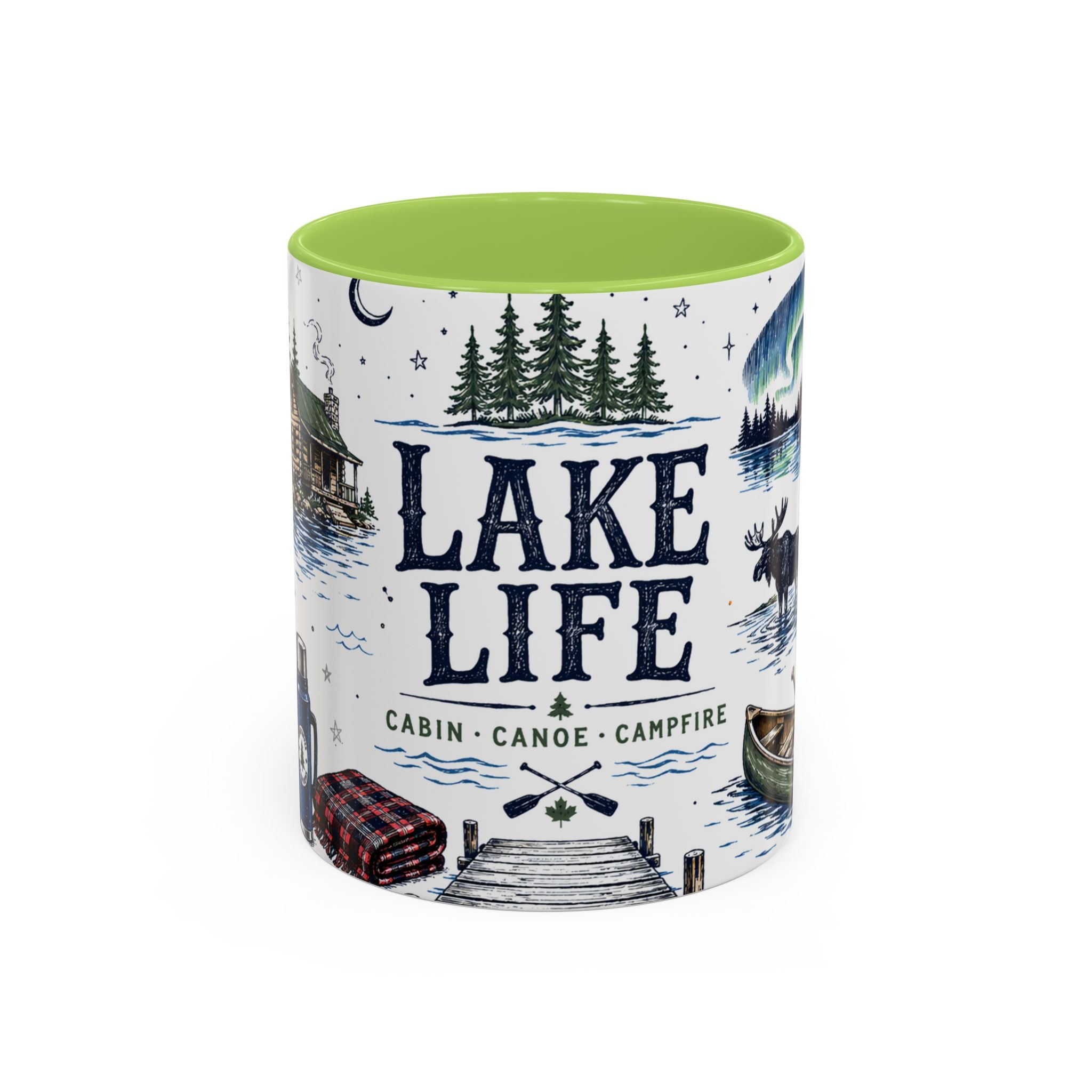 Cabin Country Lake Life Coffee Mug | Canada Cottage Gift | Accent Color Ceramic 11oz 15oz