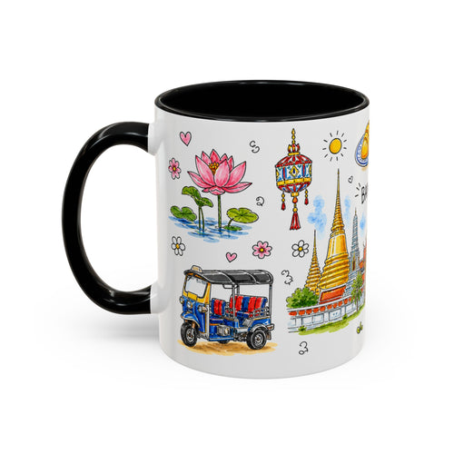 Bangkok Illustrated Travel Mug | City Souvenir Accent Coffee Mug | 11oz 15oz Ceramic Cup