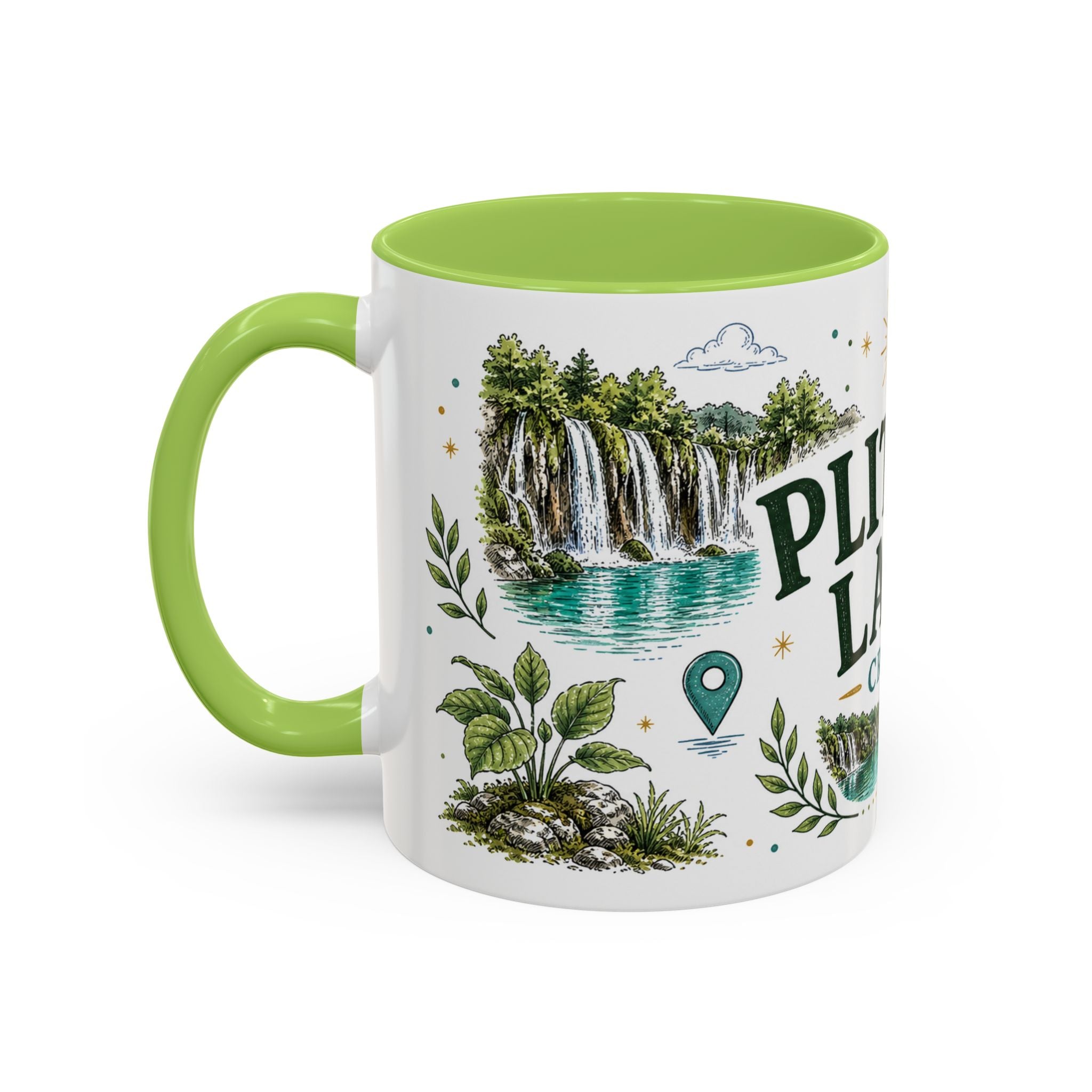 Plitvice Lakes Coffee Mug | Travel Destination Souvenir Gift | Accent Color Ceramic 11oz 15oz