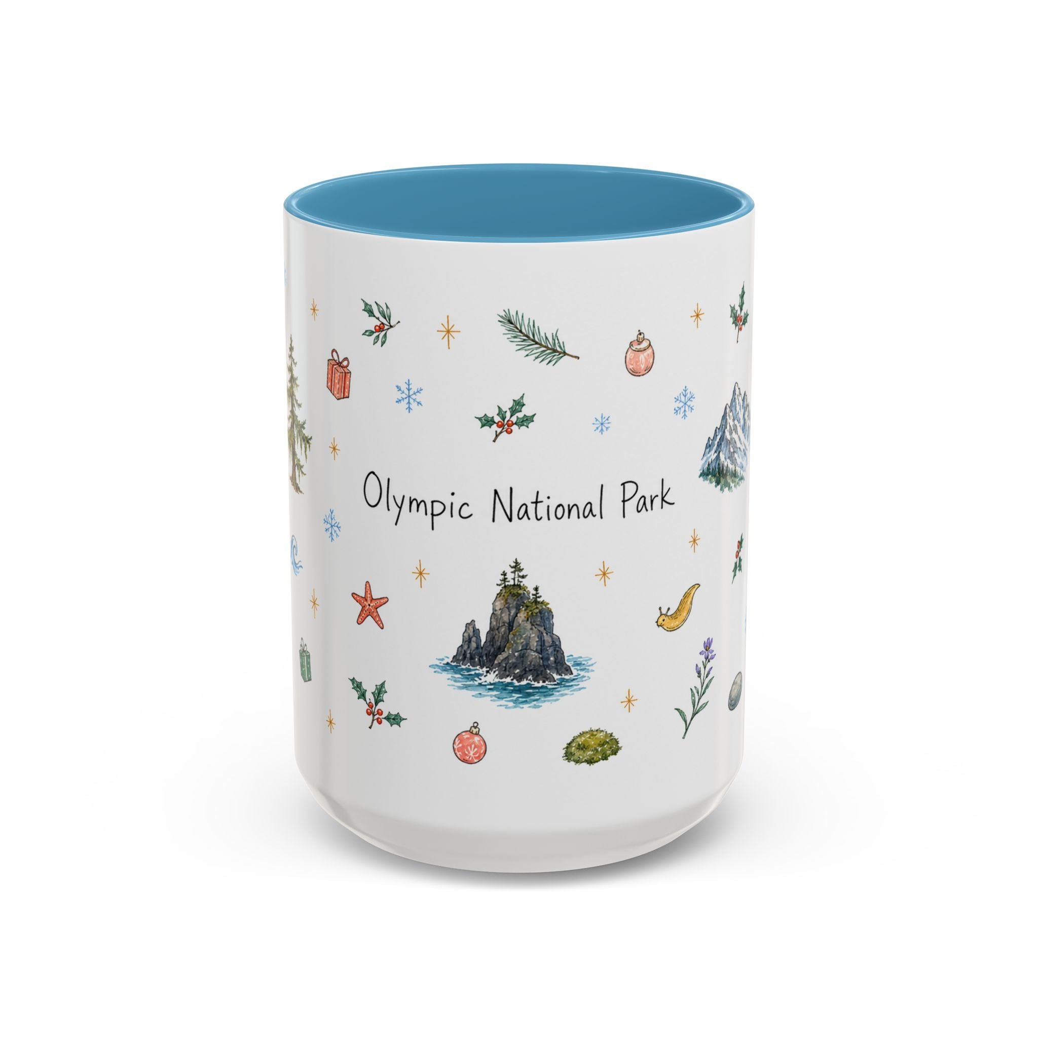 Olympic National Park Christmas Mug | Watercolor Travel Souvenir | Holiday Gift | Accent Ceramic Coffee Cup 11oz 15oz