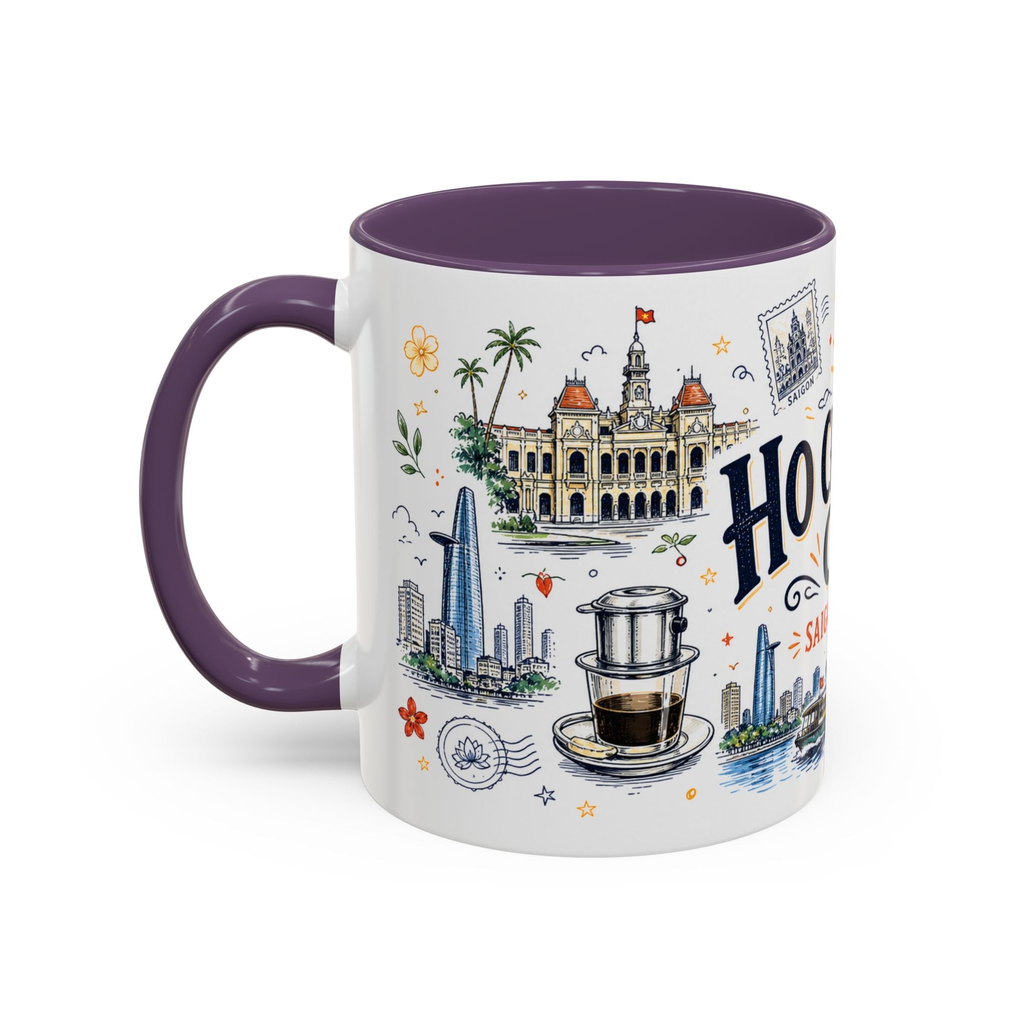 Ho Chi Minh City Coffee Mug | Vietnam Souvenir Travel Gift | Accent Color Ceramic 11oz 15oz