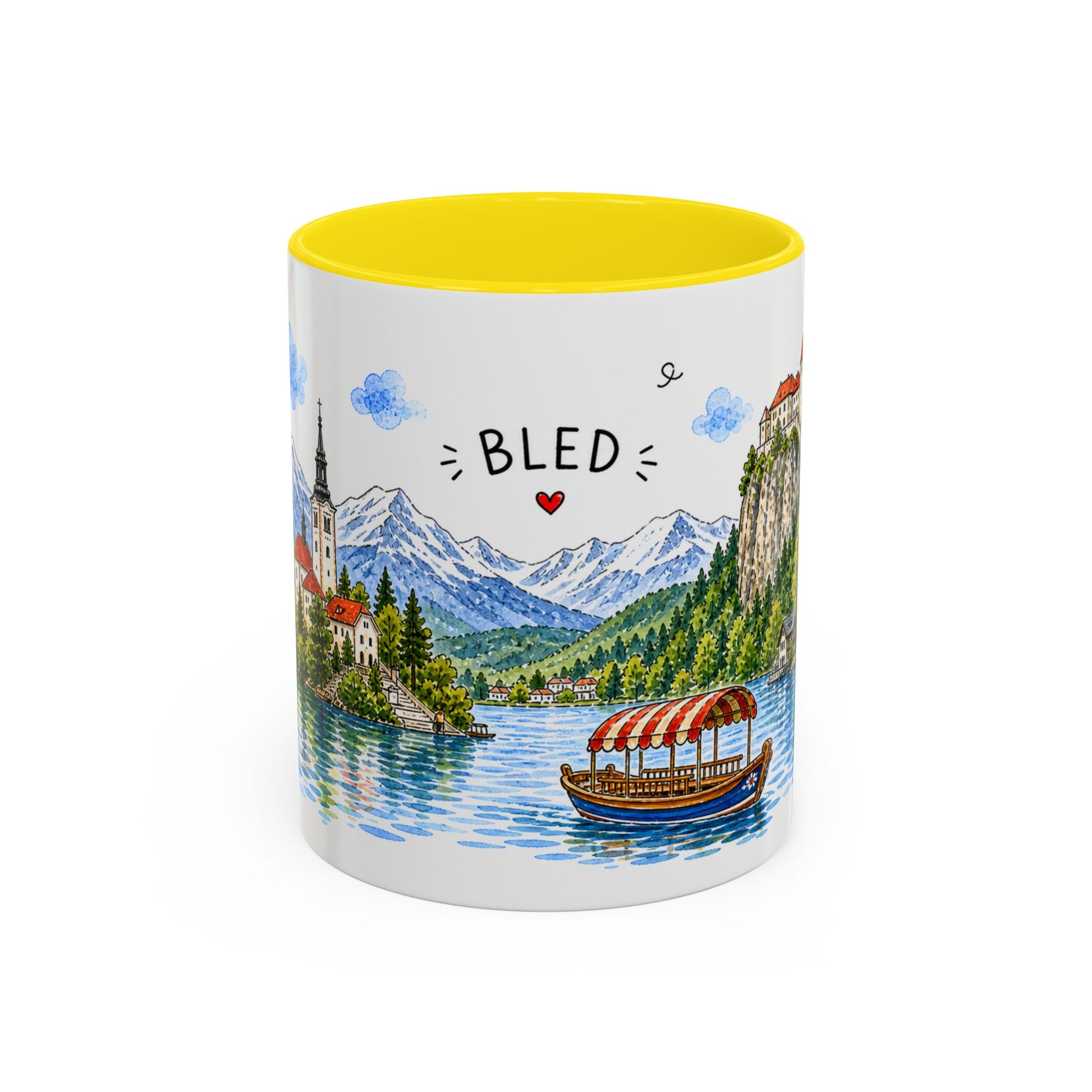 Bled Illustrated Travel Mug | Slovenia Souvenir Accent Coffee Mug | 11oz 15oz Ceramic Cup