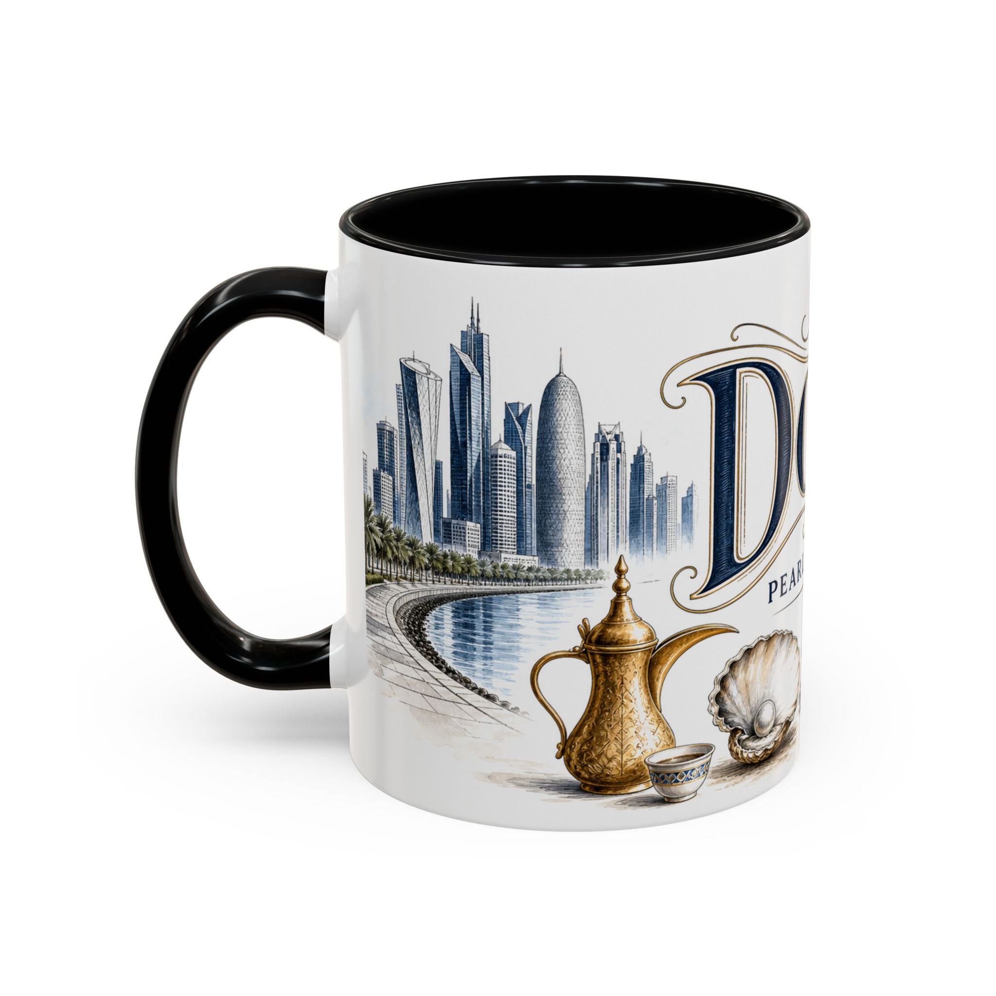 Doha Coffee Mug | Qatar Travel Souvenir | Vintage Illustrated City Gift | 11 oz 15 oz Accent Mug