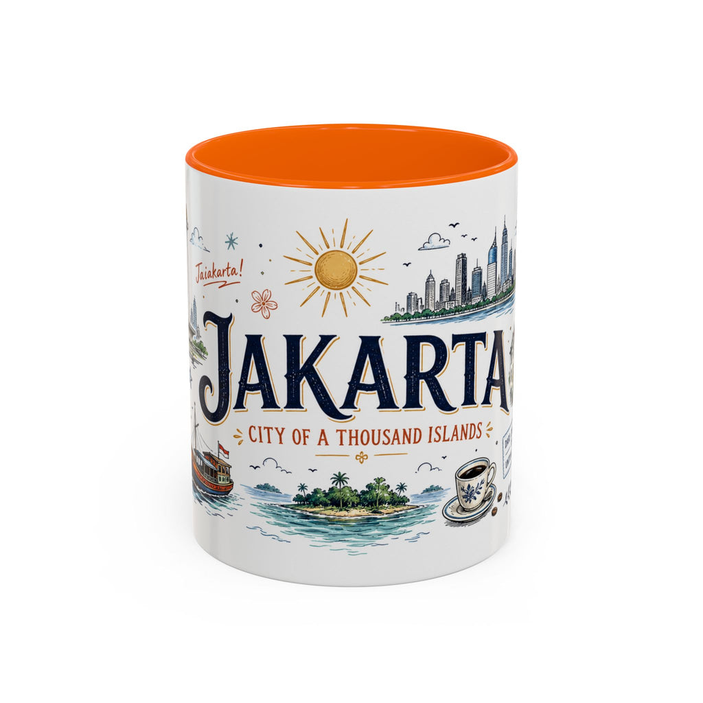 Jakarta Coffee Mug | Indonesia Souvenir Travel Gift | Accent Color Ceramic 11oz 15oz