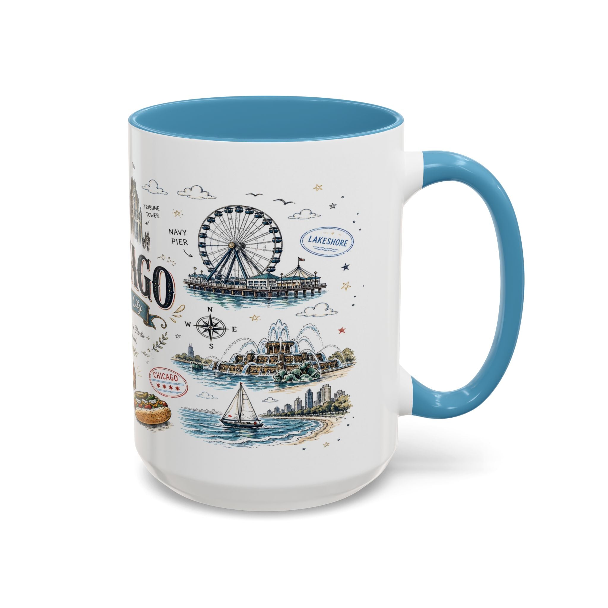 Chicago Coffee Mug | Illinois Souvenir City Gift | Accent Color Ceramic 11oz 15oz