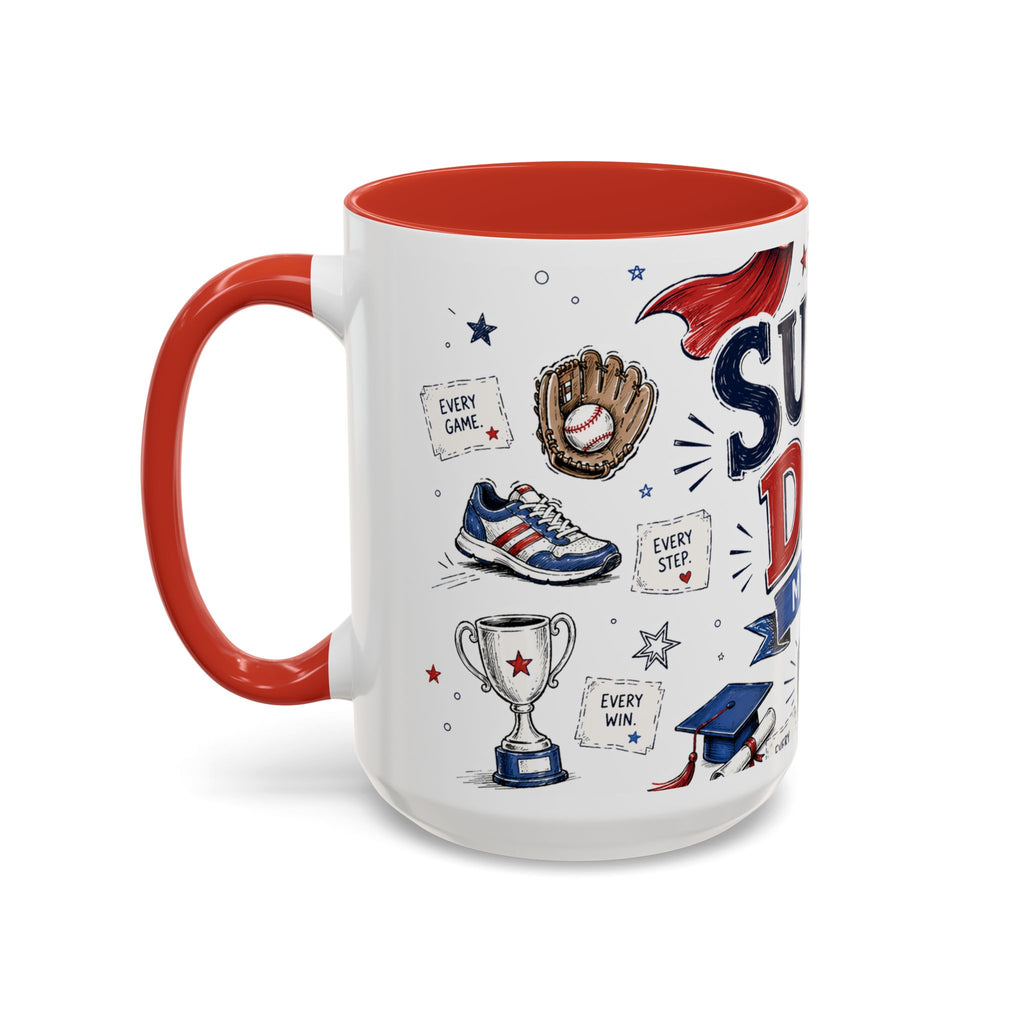Super Dad My Hero Coffee Mug | Father's Day Gift for Dad | Accent Color Ceramic 11oz 15oz