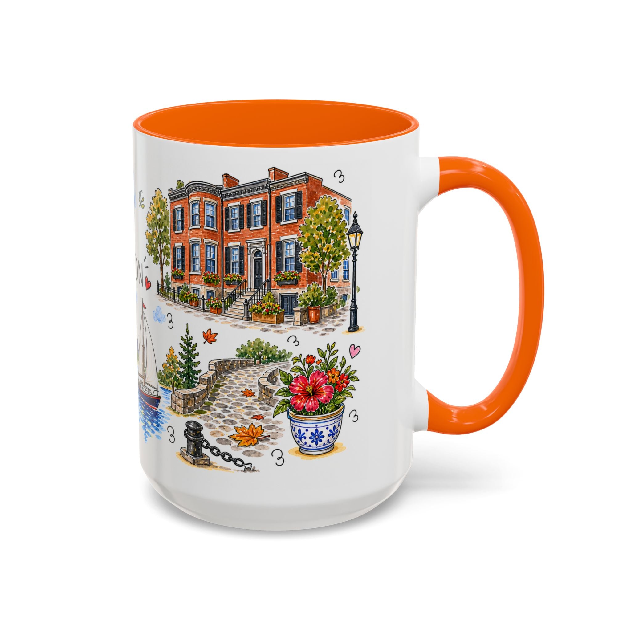 Boston Illustrated Travel Mug | City Souvenir Accent Coffee Mug | 11oz 15oz Ceramic Cup