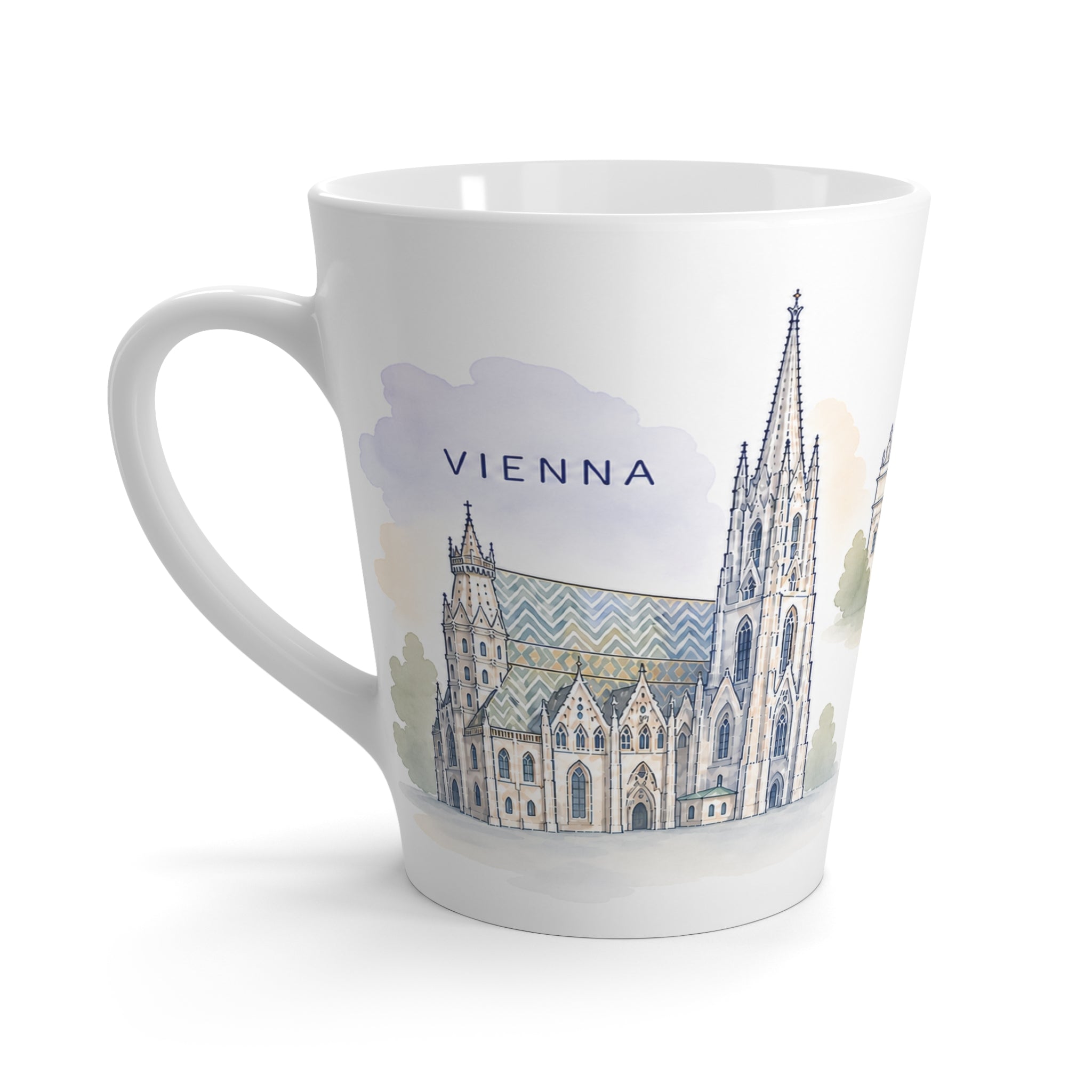 Vienna Latte Mug | Watercolor City Travel Mug | 12 oz Ceramic Souvenir Gift