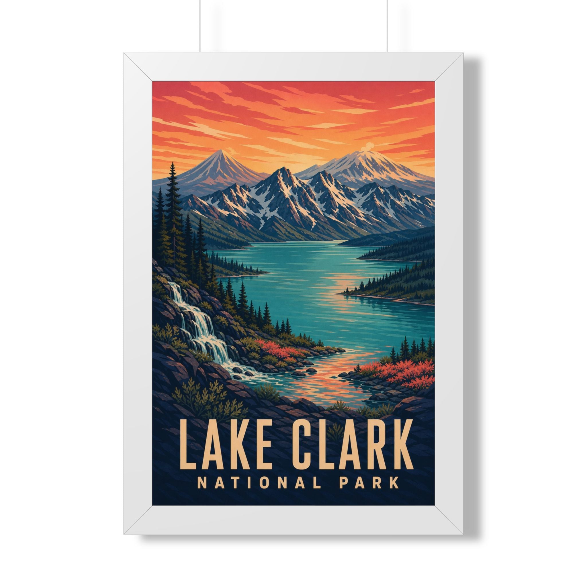 Lake Clark National Park Framed Poster | Vintage Travel Wall Art | Black Walnut White Frame | 16x24 20x30
