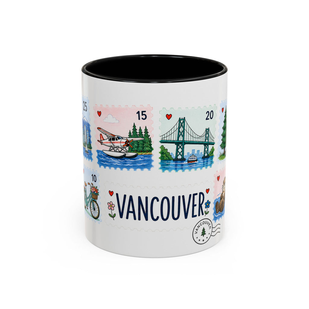 Vancouver Coffee Mug | Postage Stamp Collage Mug | Travel Souvenir Accent Cup 11oz 15oz