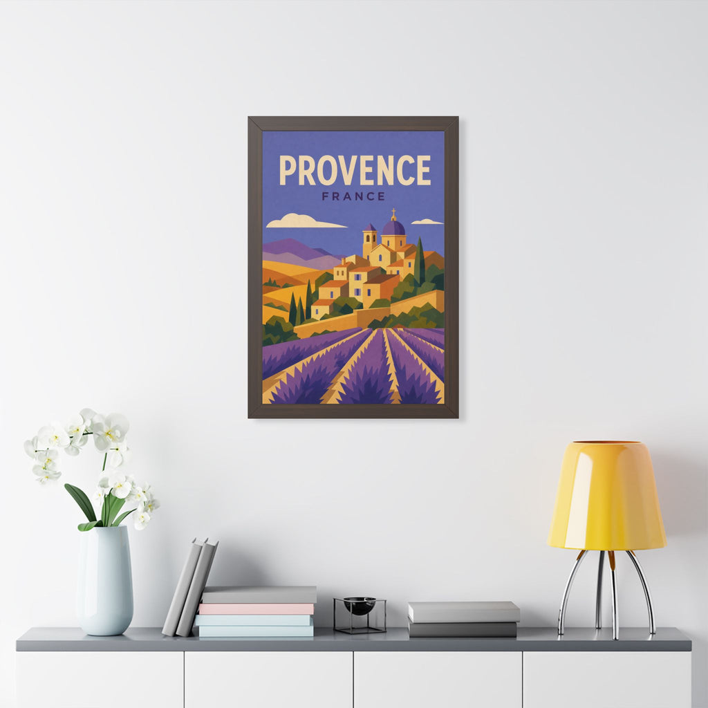 Provence France Framed Poster | Vintage Travel Wall Art | Black Walnut White Frame | 16x24 20x30