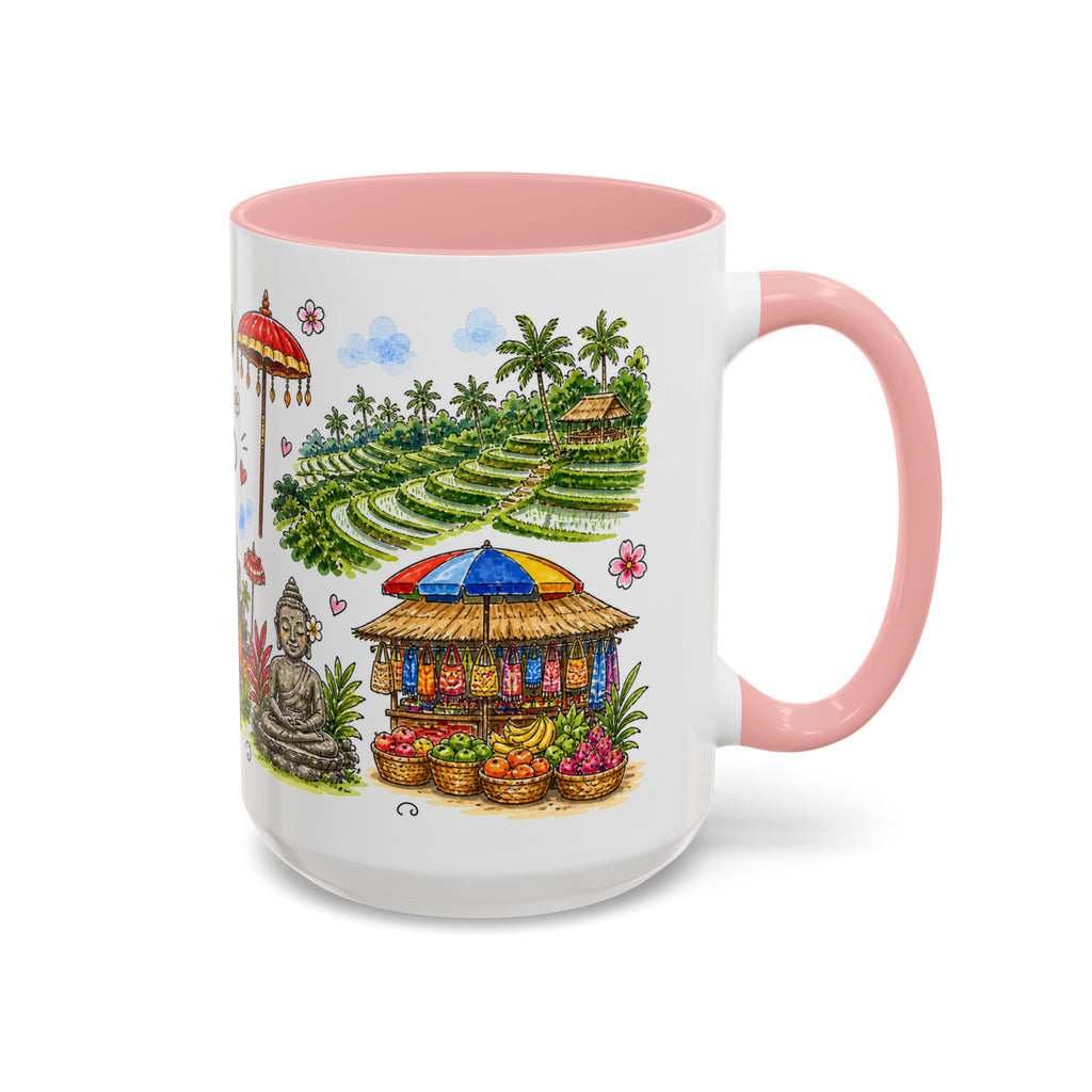 Ubud Illustrated Travel Mug | City Souvenir Accent Coffee Mug | 11oz 15oz Ceramic Cup