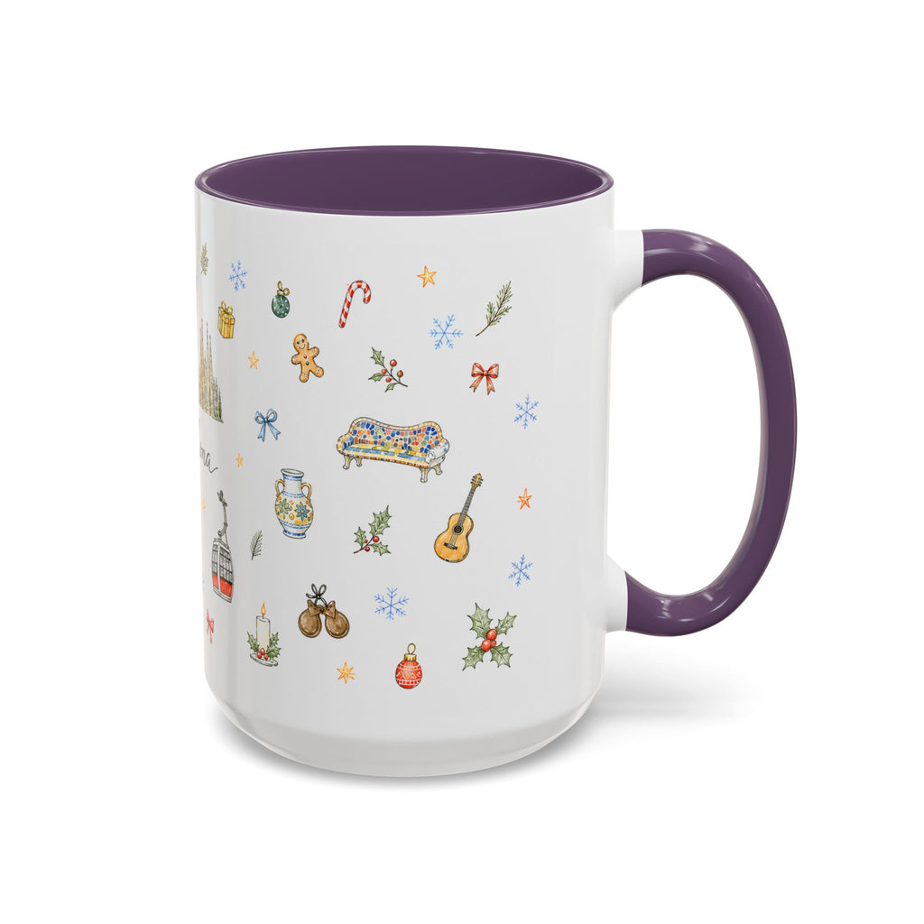Barcelona Christmas Mug | Watercolor City Souvenir, Ceramic Coffee Cup (11oz/15oz)