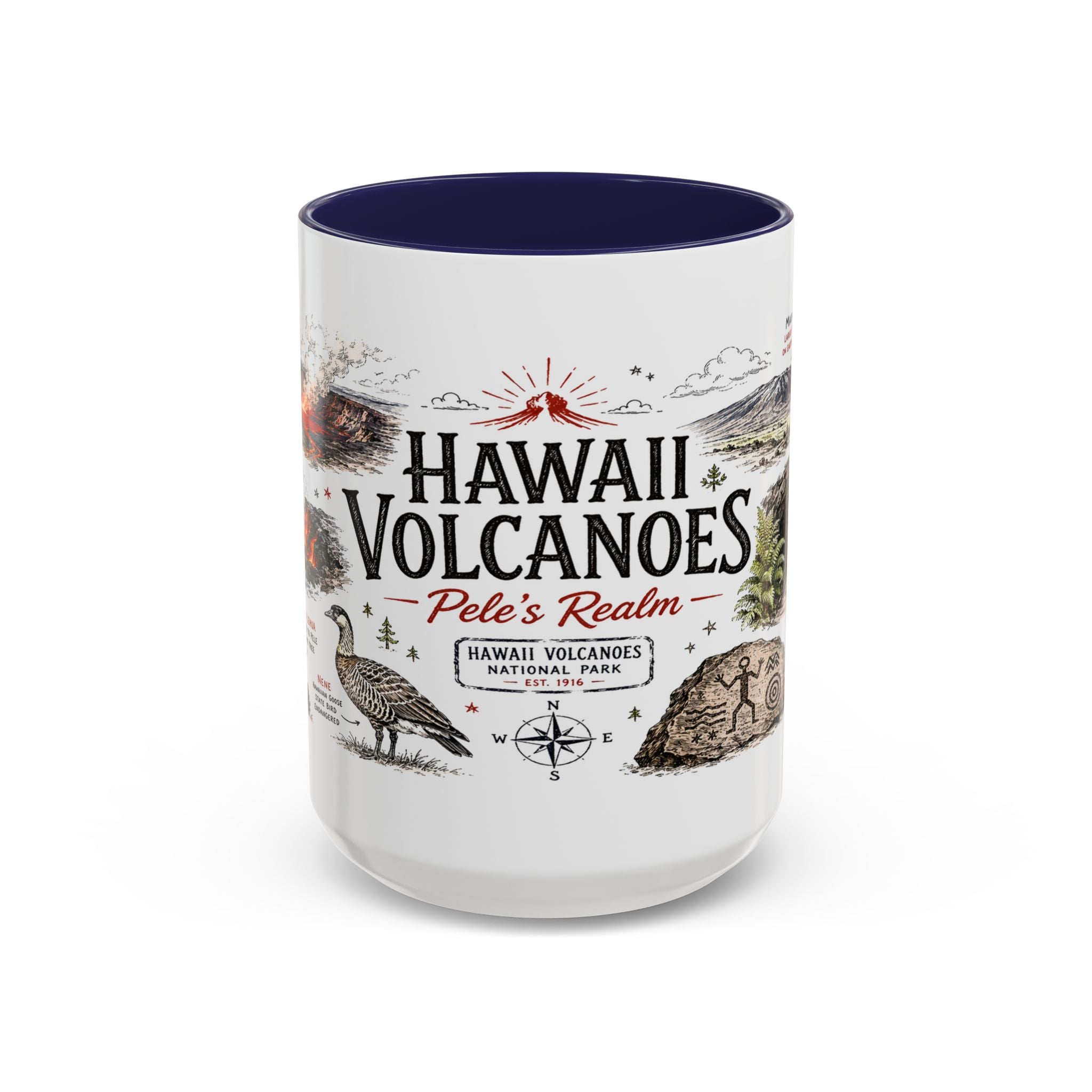 Hawaii Volcanoes National Park Coffee Mug | Hawaii Big Island Lava Volcano Gift | Accent Color Ceramic 11oz 15oz