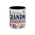 Grandma Makes Life Sweeter Coffee Mug | Gift From Grandkids | Accent Color Ceramic 11oz 15oz