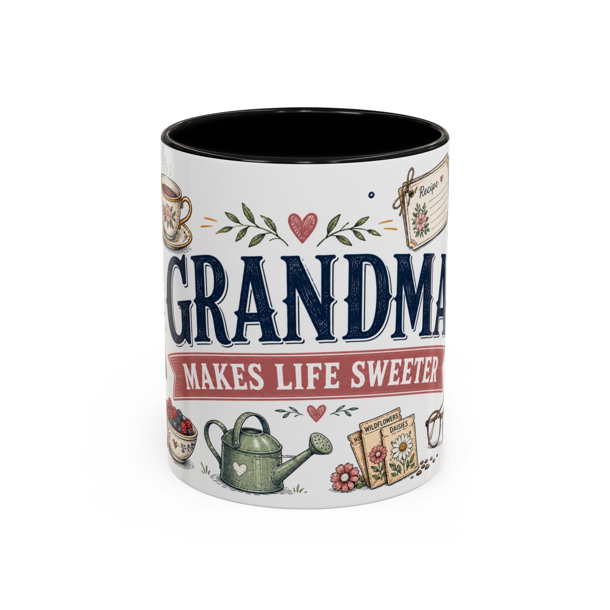 Grandma Makes Life Sweeter Coffee Mug | Gift From Grandkids | Accent Color Ceramic 11oz 15oz