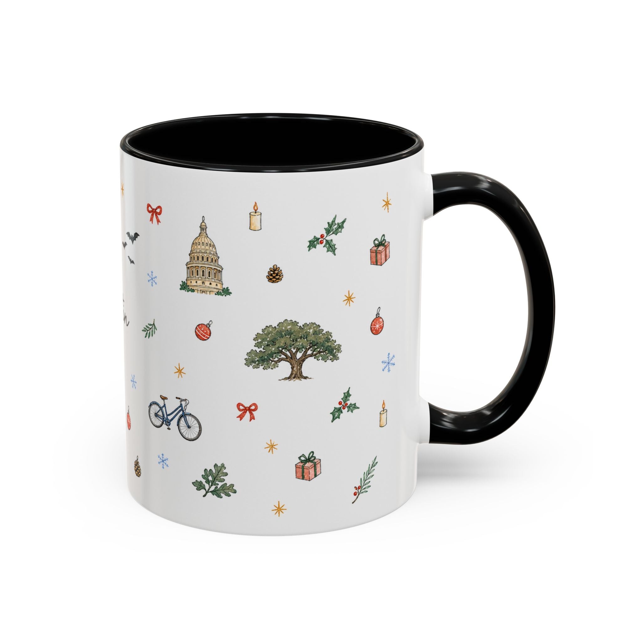 Austin Christmas Mug | Watercolor Travel Souvenir | Holiday Gift | Accent Ceramic Coffee Cup 11oz 15oz