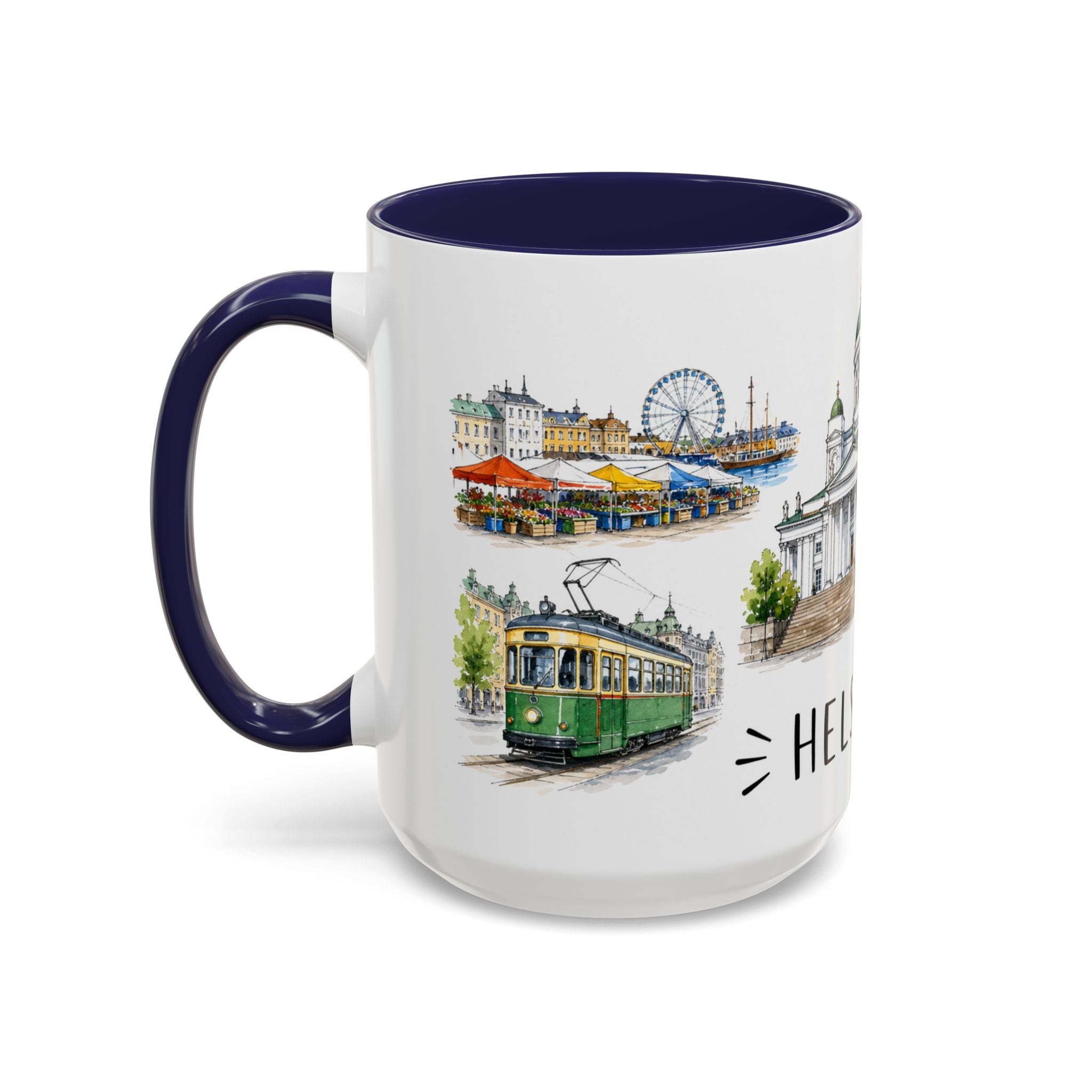 Helsinki Illustrated Travel Mug | City Souvenir Accent Coffee Mug | 11oz 15oz Ceramic Cup