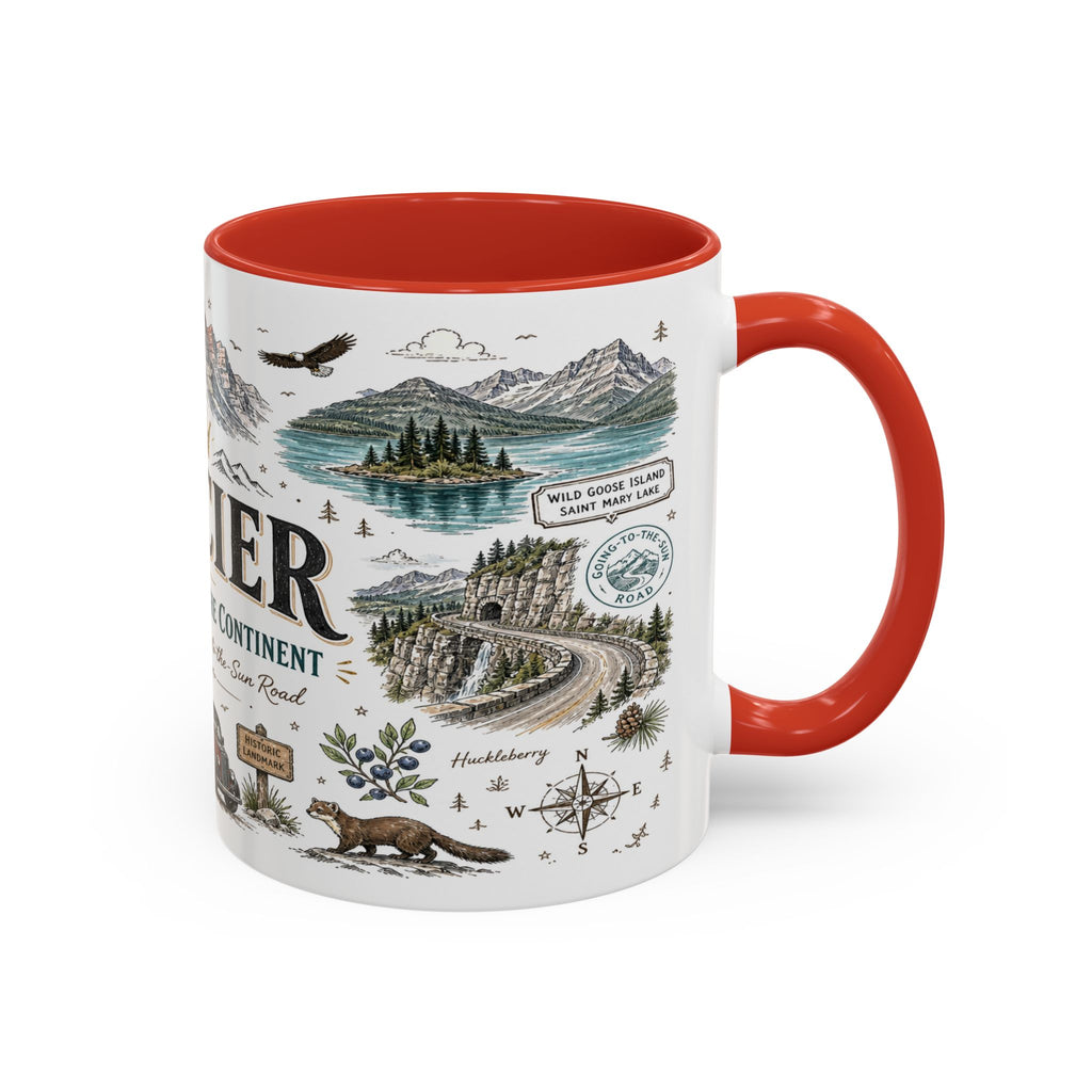 Glacier Coffee Mug | National Park Hiking Montana Gift | Accent Color Ceramic 11oz 15oz