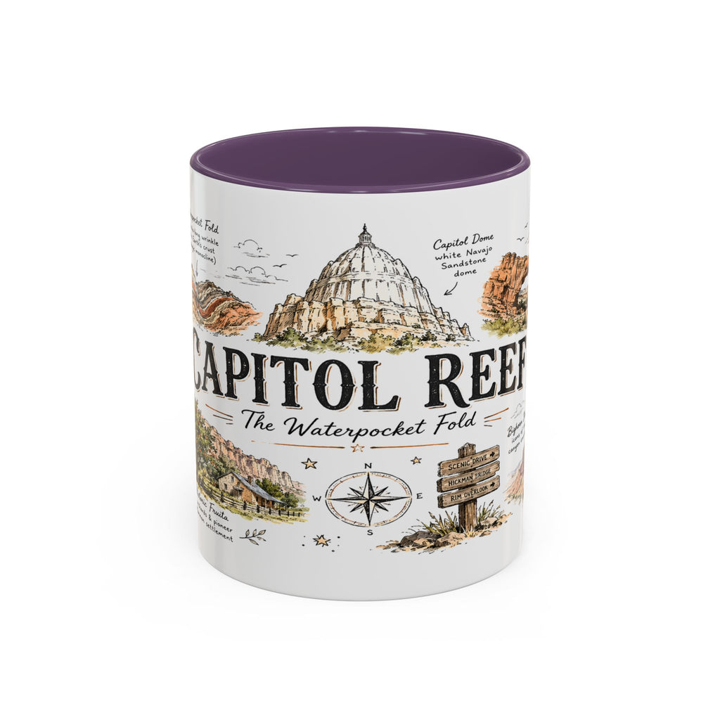 Capitol Reef National Park Coffee Mug | Utah Sandstone Canyon Hiking Gift | Accent Color Ceramic 11oz 15oz