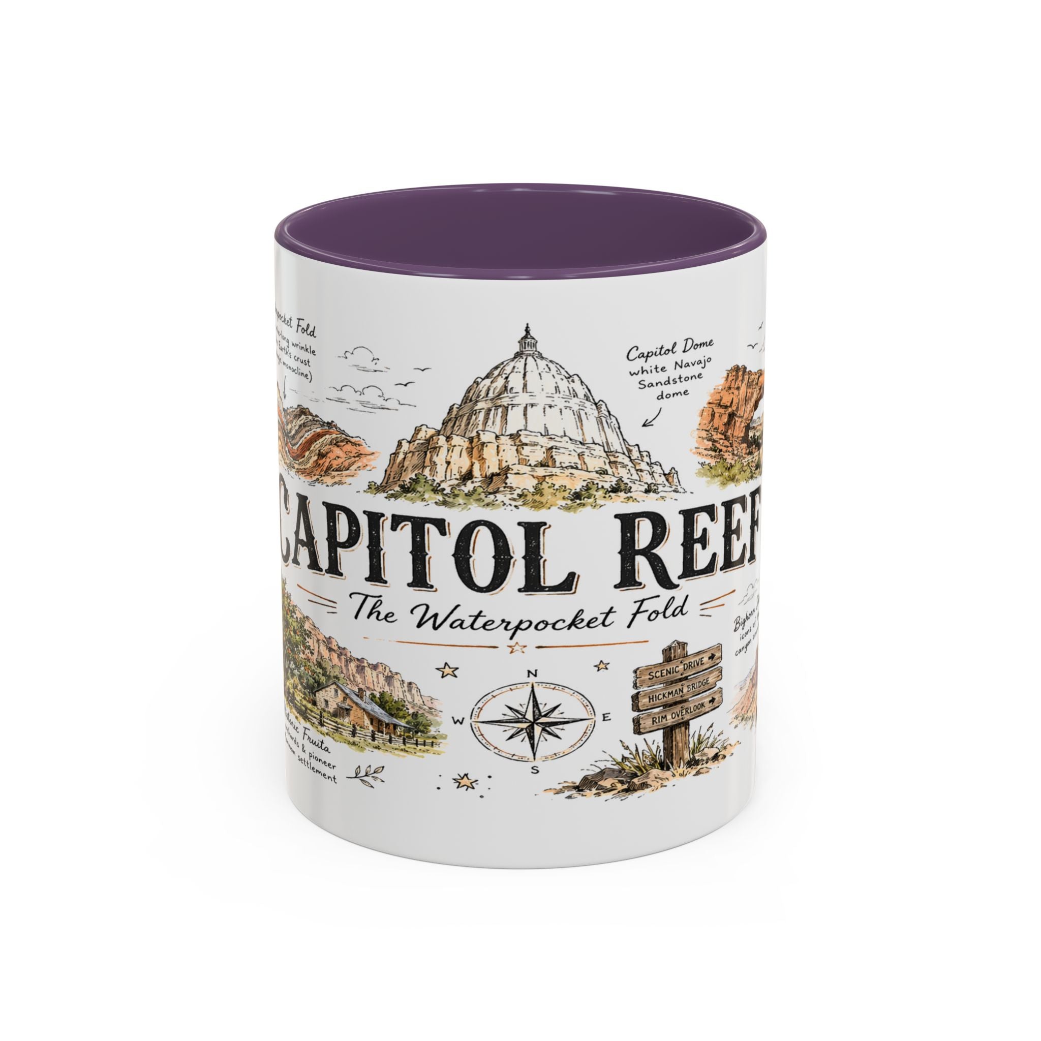 Capitol Reef National Park Coffee Mug | Utah Sandstone Canyon Hiking Gift | Accent Color Ceramic 11oz 15oz