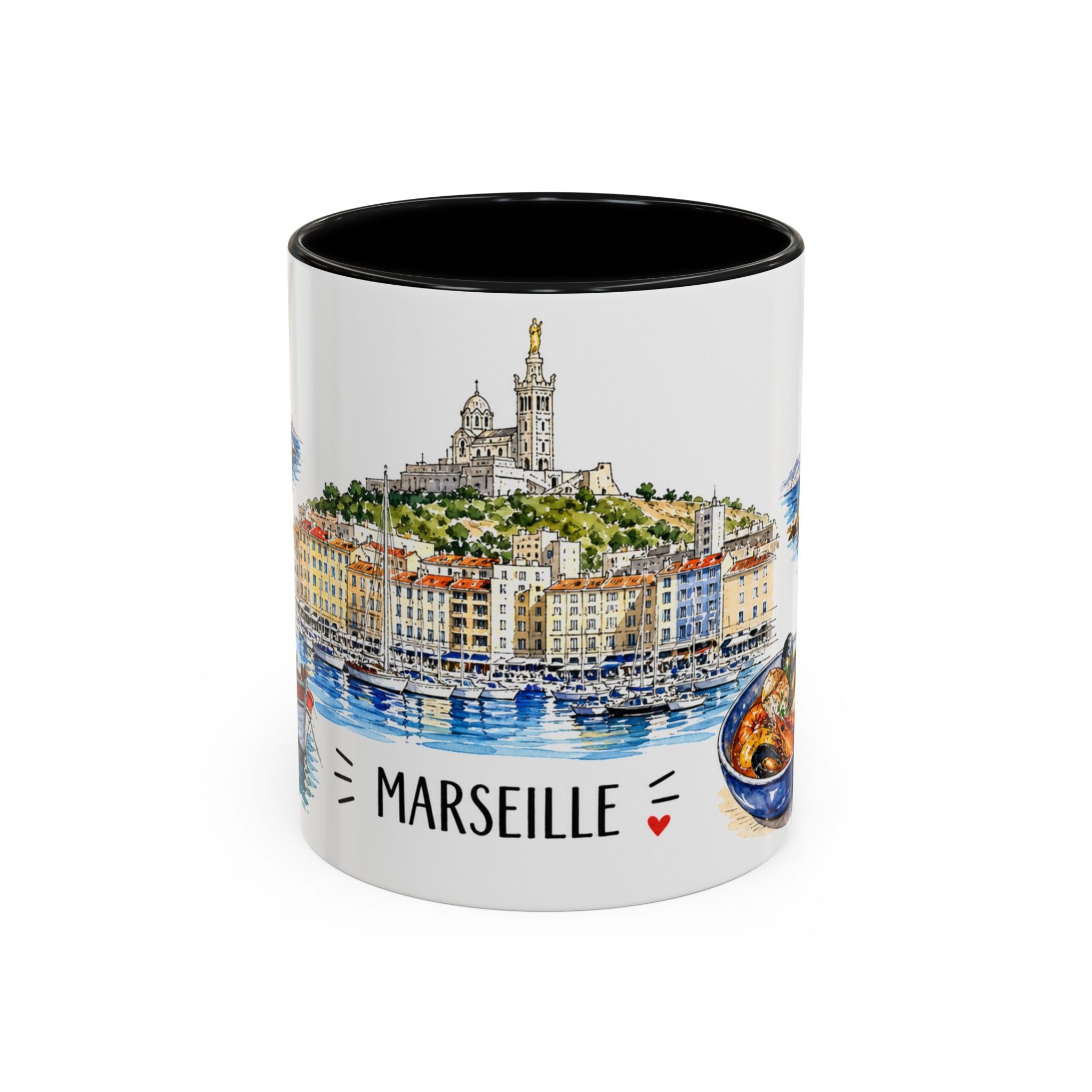 Marseille Illustrated Travel Mug | City Souvenir Accent Coffee Mug | 11oz 15oz Ceramic Cup