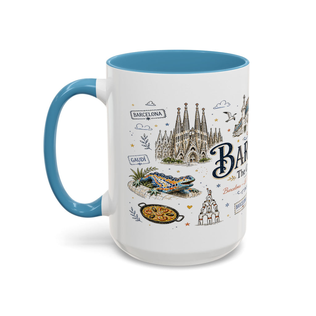 Barcelona Coffee Mug | Spain Souvenir Travel Gift | Accent Color Ceramic 11oz 15oz
