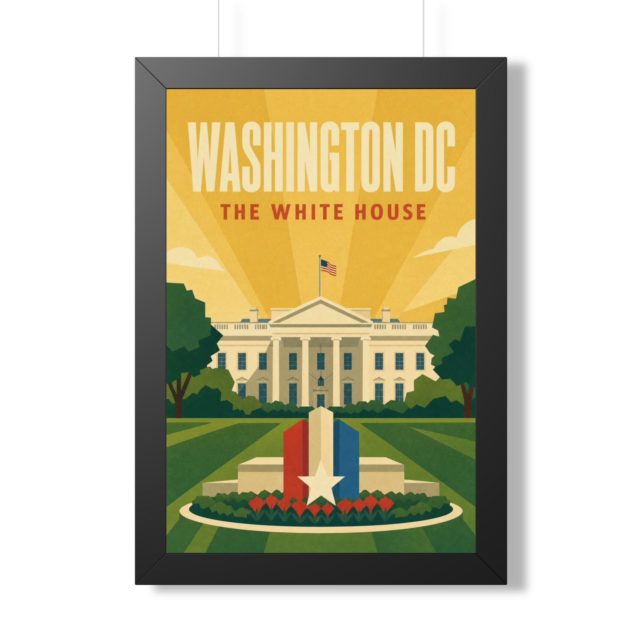 Washington DC White House United States Framed Poster | Vintage Travel Wall Art | Black Walnut White Frame | 16x24 20x30