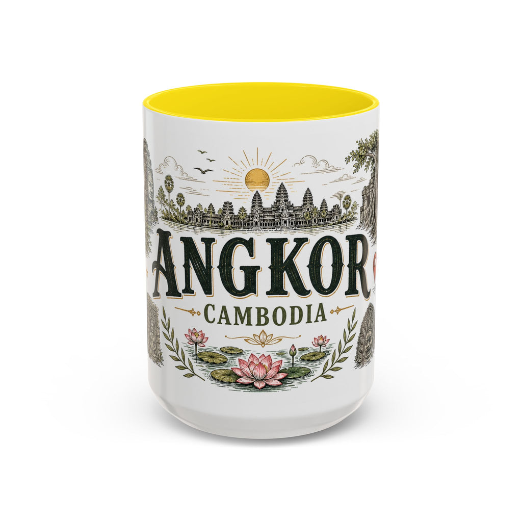 Angkor Coffee Mug | Travel Destination Souvenir Gift | Accent Color Ceramic 11oz 15oz