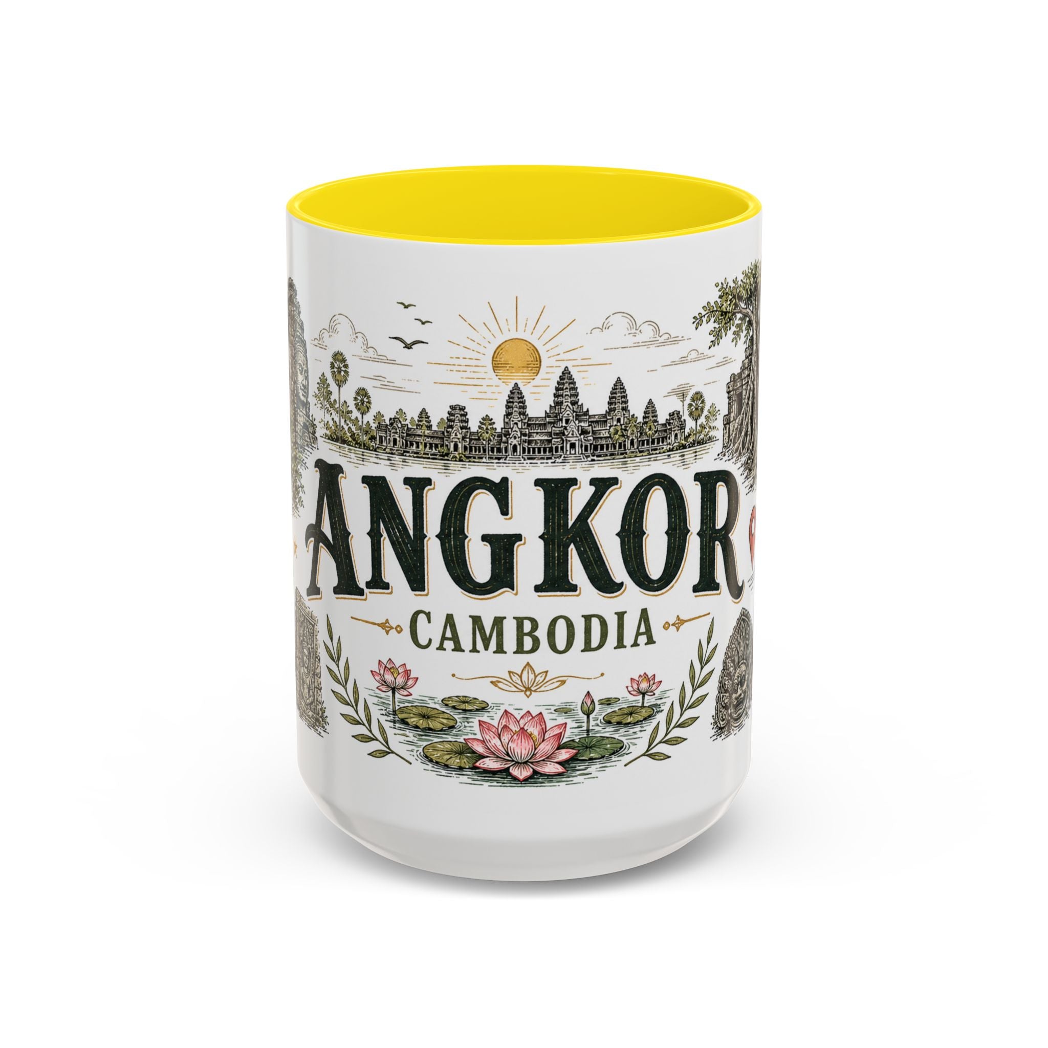 Angkor Coffee Mug | Travel Destination Souvenir Gift | Accent Color Ceramic 11oz 15oz