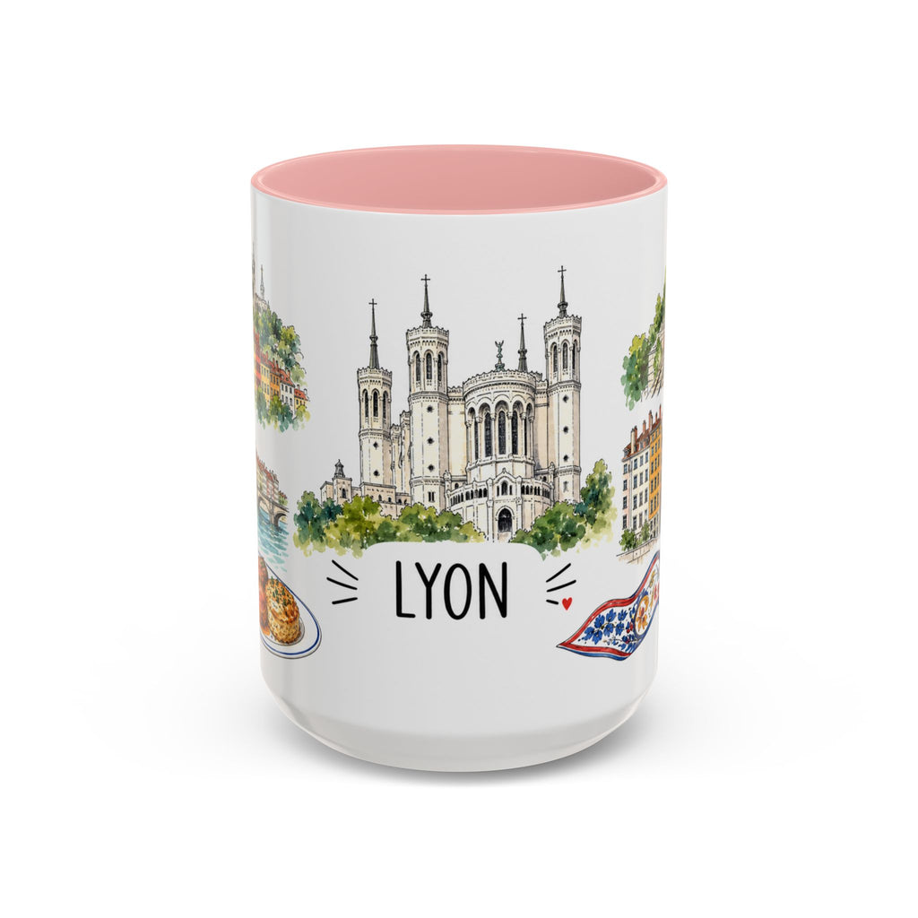 Lyon Illustrated Travel Mug | City Souvenir Accent Coffee Mug | 11oz 15oz Ceramic Cup