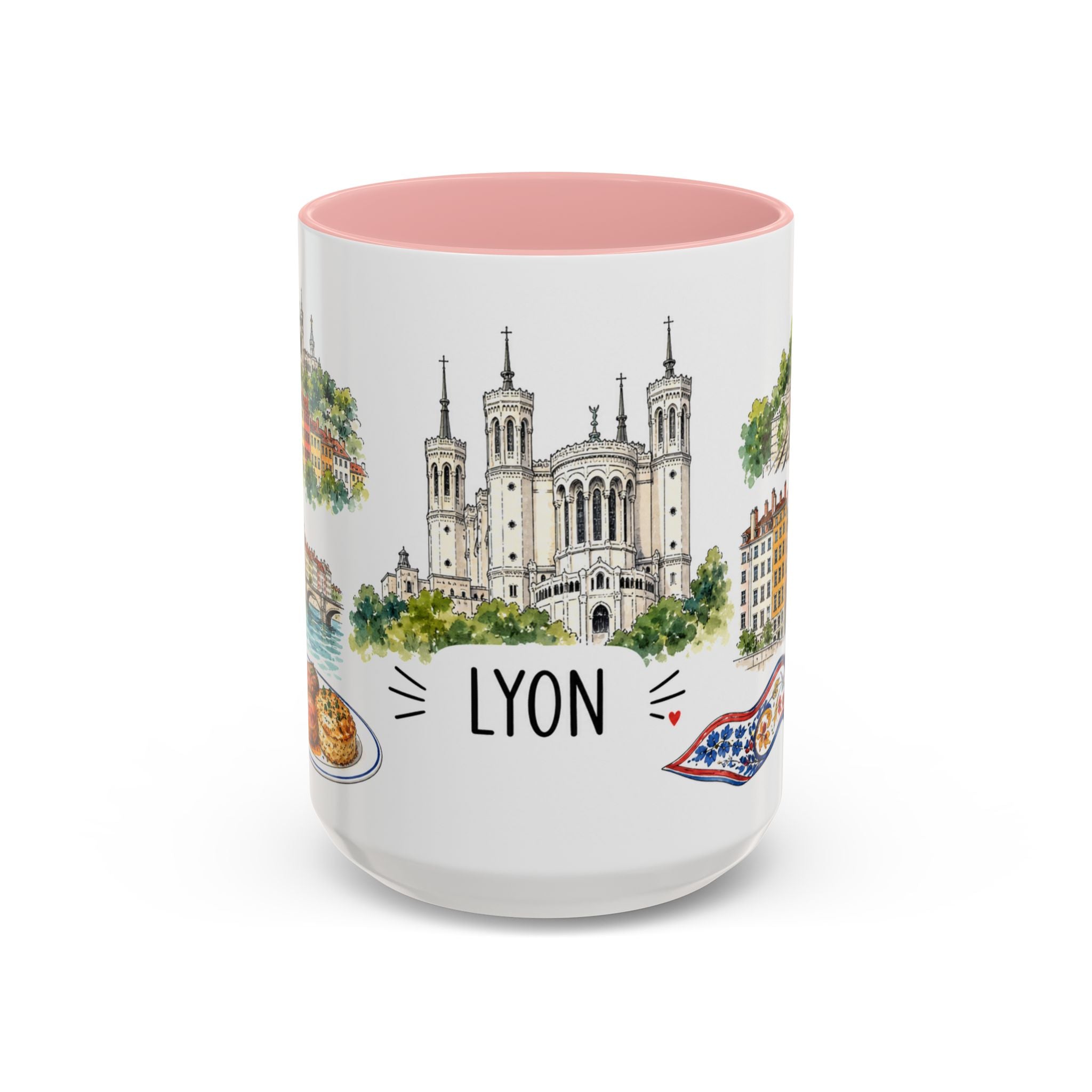 Lyon Illustrated Travel Mug | City Souvenir Accent Coffee Mug | 11oz 15oz Ceramic Cup