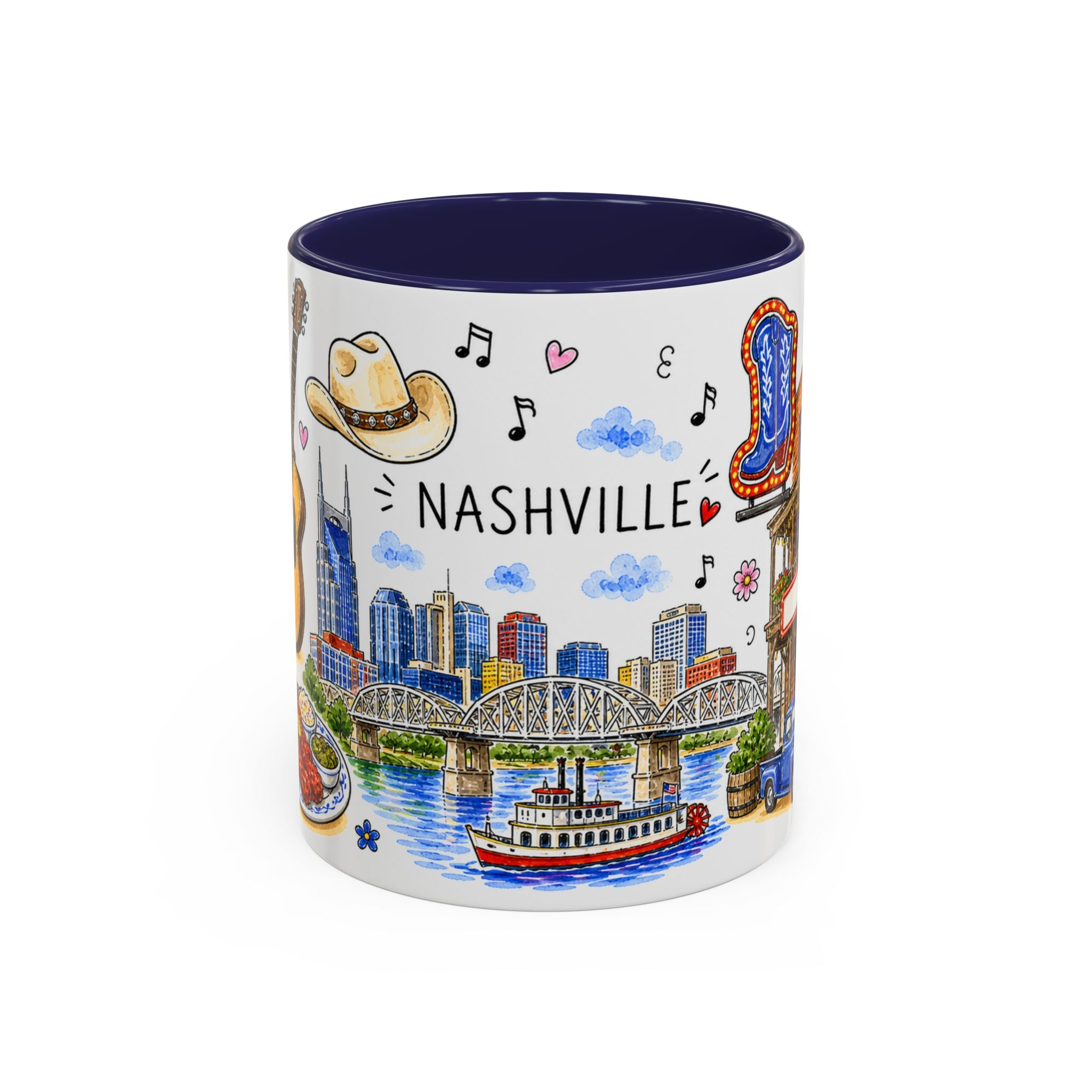 Nashville Illustrated Travel Mug | City Souvenir Accent Coffee Mug | 11oz 15oz Ceramic Cup