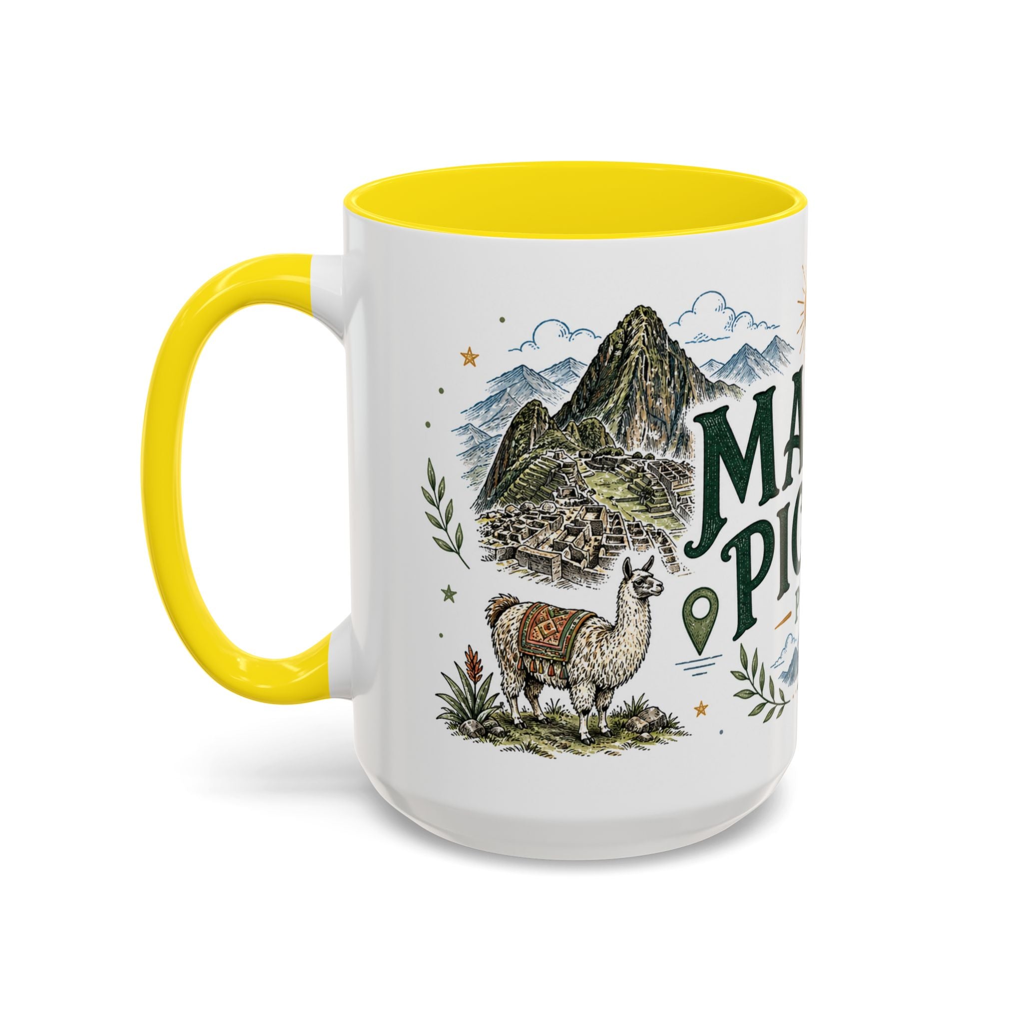 Machu Picchu Coffee Mug | Travel Destination Souvenir Gift | Accent Color Ceramic 11oz 15oz