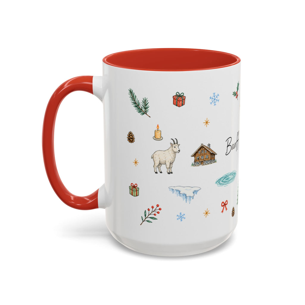 Banff Lake Louise Christmas Mug | Watercolor Travel Souvenir | Holiday Gift | Accent Ceramic Coffee Cup 11oz 15oz