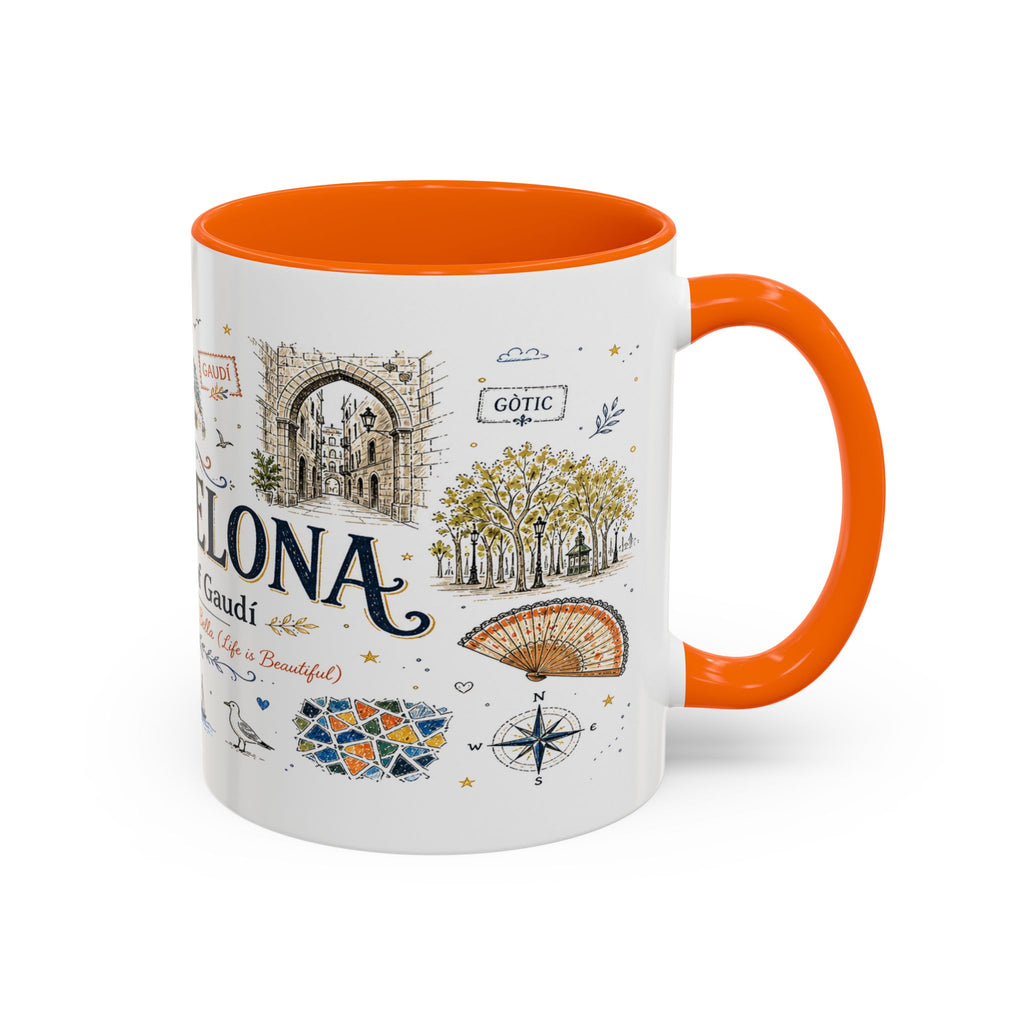 Barcelona Coffee Mug | Spain Souvenir Travel Gift | Accent Color Ceramic 11oz 15oz