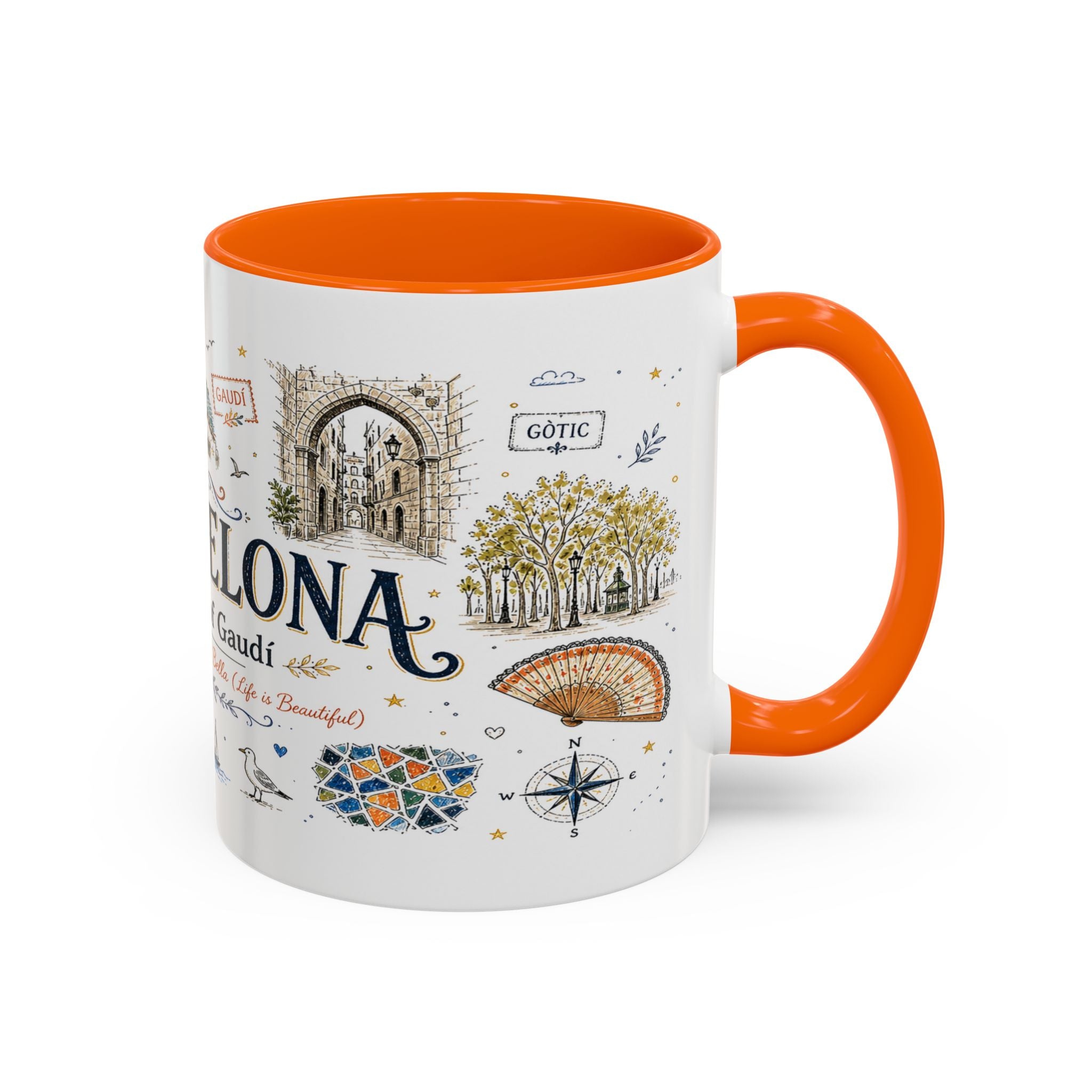 Barcelona Coffee Mug | Spain Souvenir Travel Gift | Accent Color Ceramic 11oz 15oz