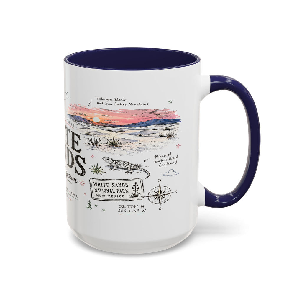 White Sands National Park Coffee Mug | New Mexico Desert Sand Dunes Gift | Accent Color Ceramic 11oz 15oz