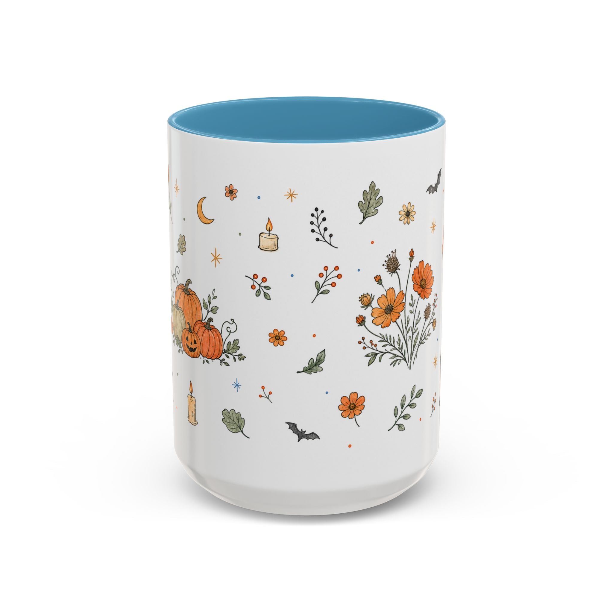 Floral Pumpkin Halloween Mug | Friendly Ghost Watercolor Gift | Accent Cup 11oz 15oz