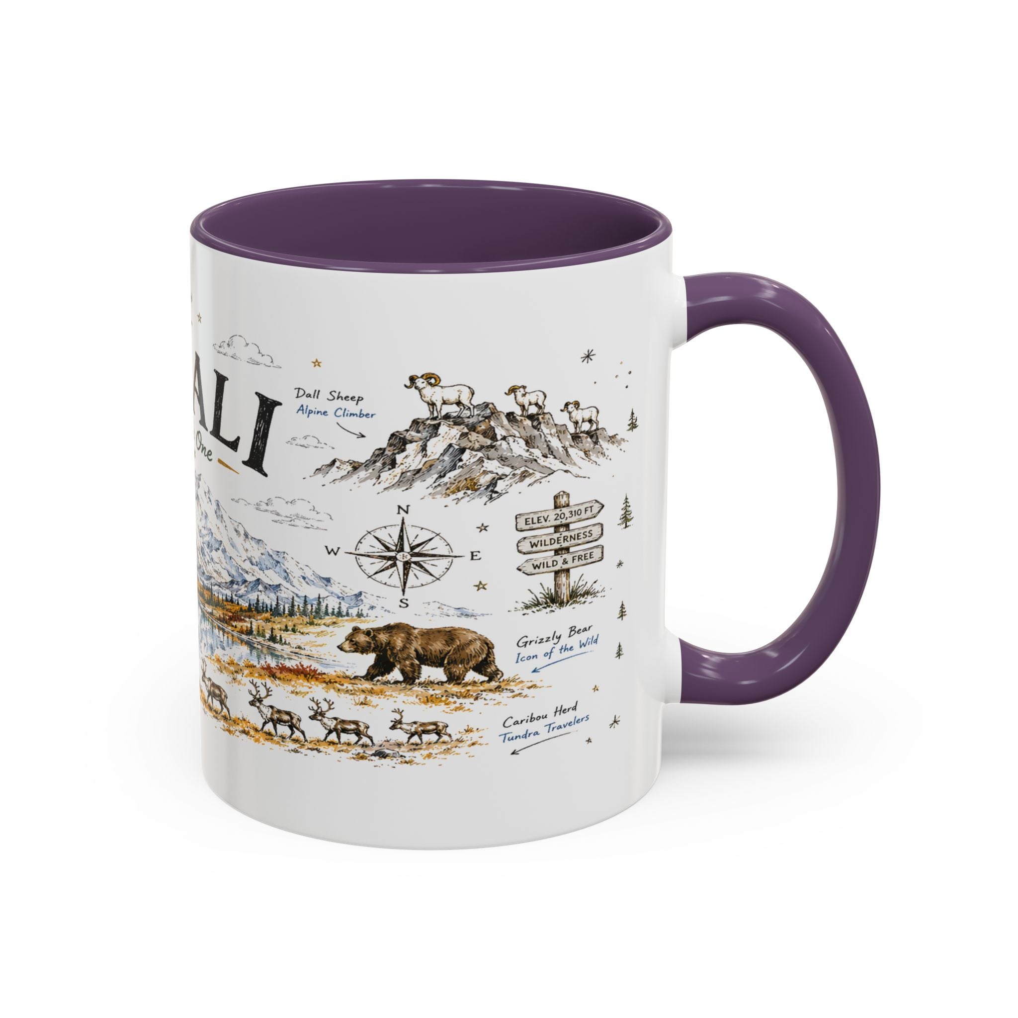 Denali National Park Coffee Mug | Alaska National Park Hiking Gift | Accent Color Ceramic 11oz 15oz
