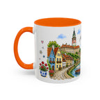 Cesky Krumlov Illustrated Travel Mug | Czechia Souvenir Accent Coffee Mug | 11oz 15oz Ceramic Cup