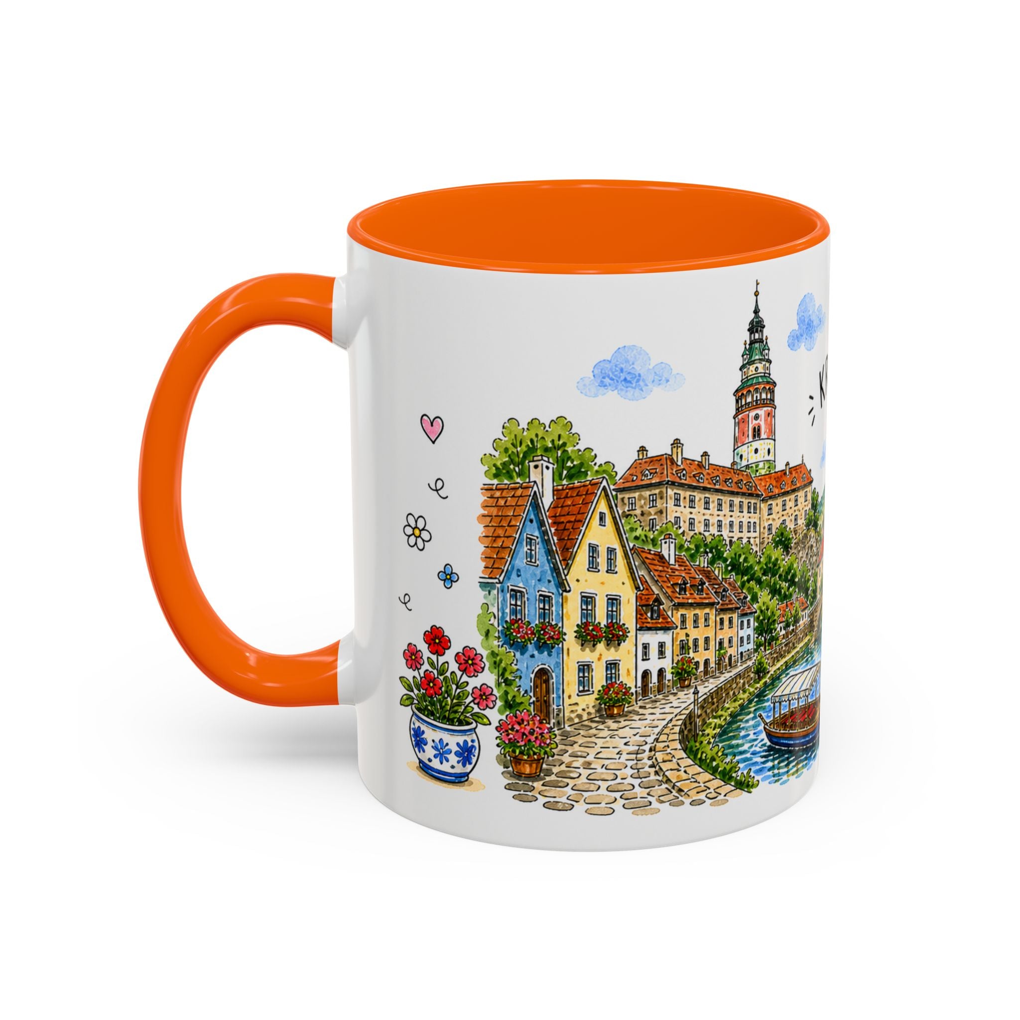 Cesky Krumlov Illustrated Travel Mug | Czechia Souvenir Accent Coffee Mug | 11oz 15oz Ceramic Cup