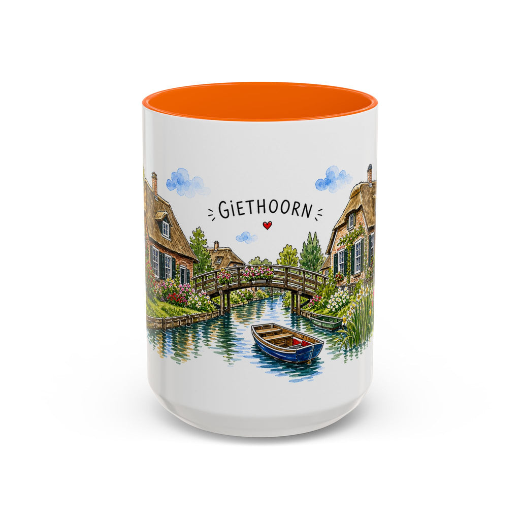 Giethoorn Illustrated Travel Mug | Netherlands Souvenir Accent Coffee Mug | 11oz 15oz Ceramic Cup