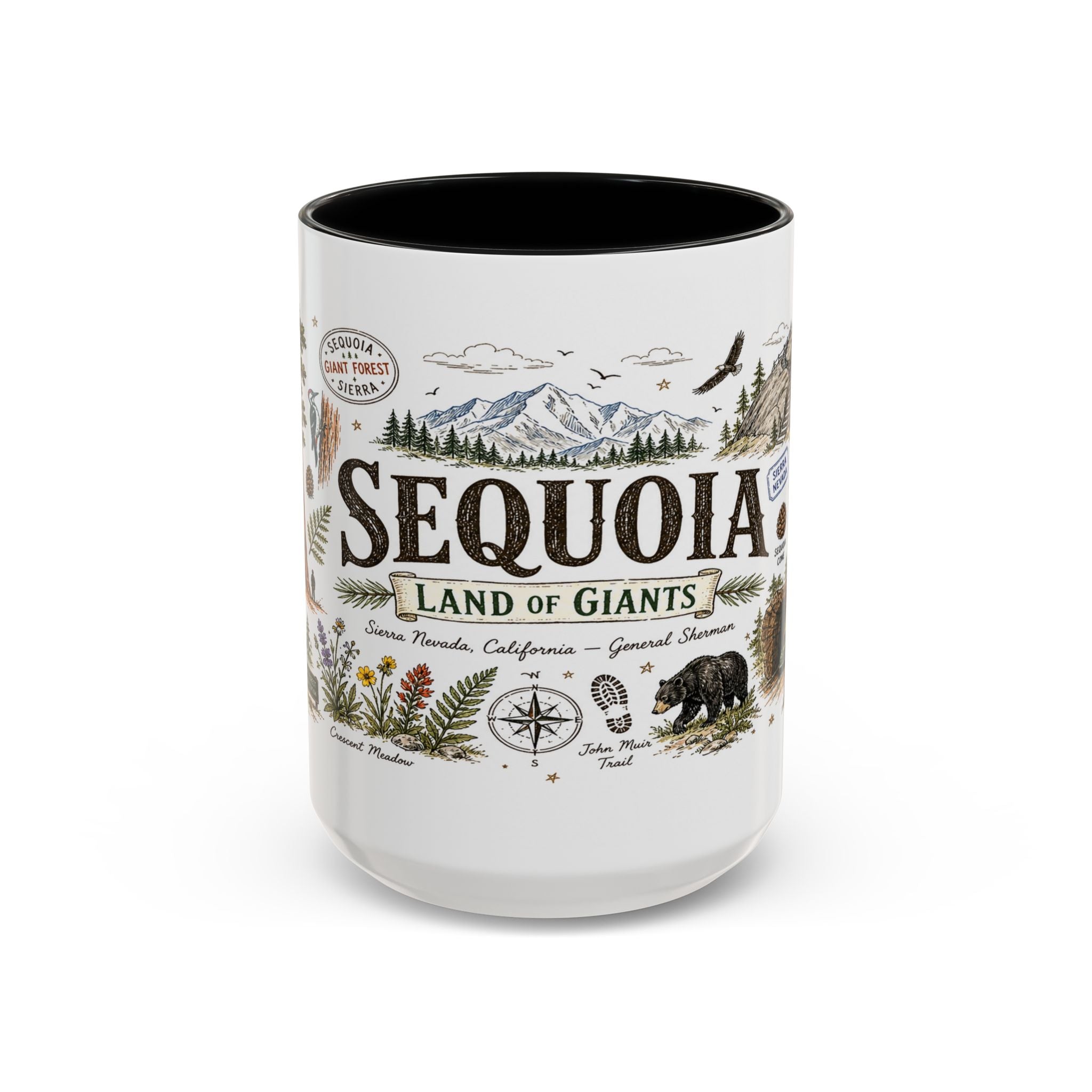 Sequoia Coffee Mug | National Park Hiking California Gift | Accent Color Ceramic 11oz 15oz
