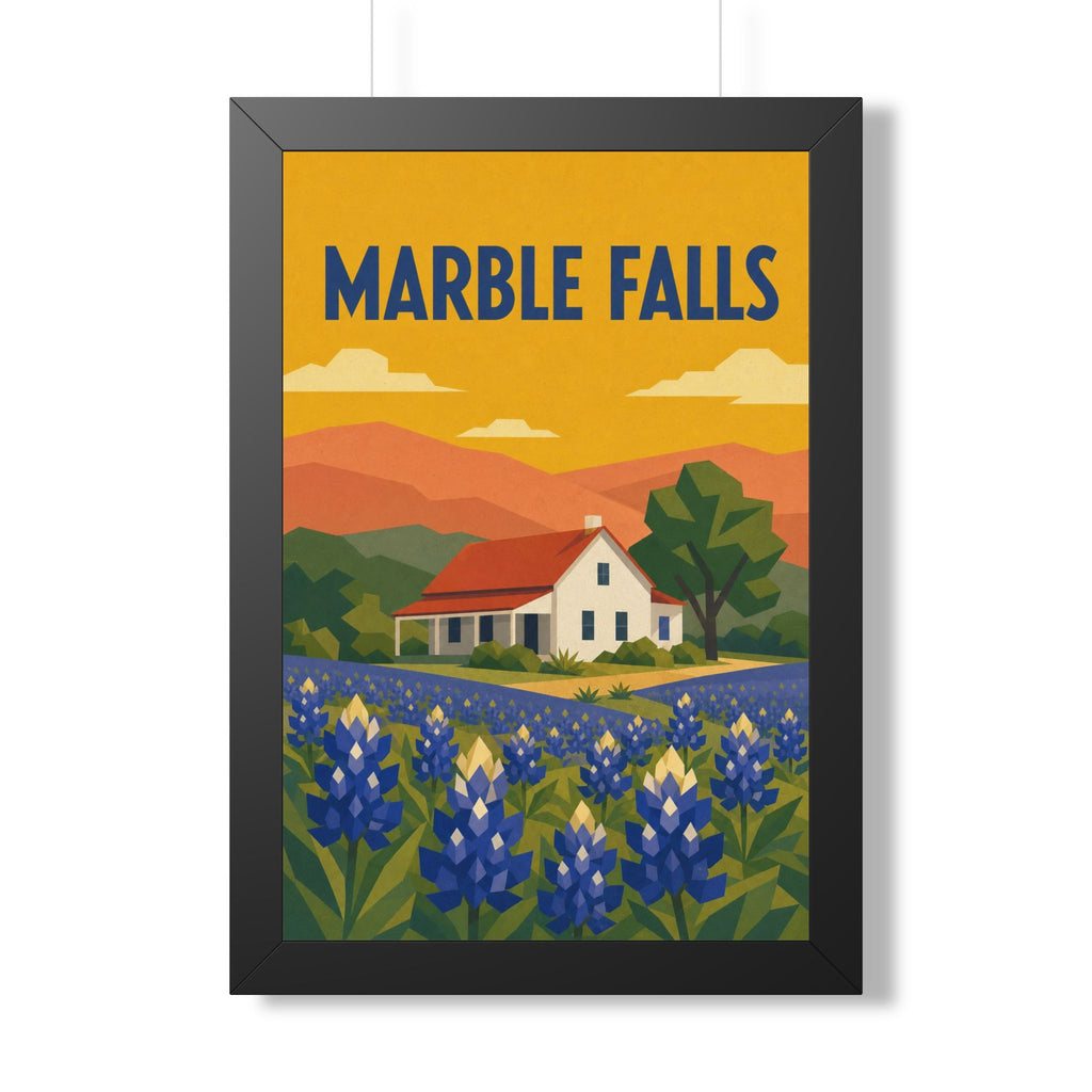 Marble Falls United States Framed Poster | Vintage Travel Wall Art | Black Walnut White Frame | 16x24 20x30